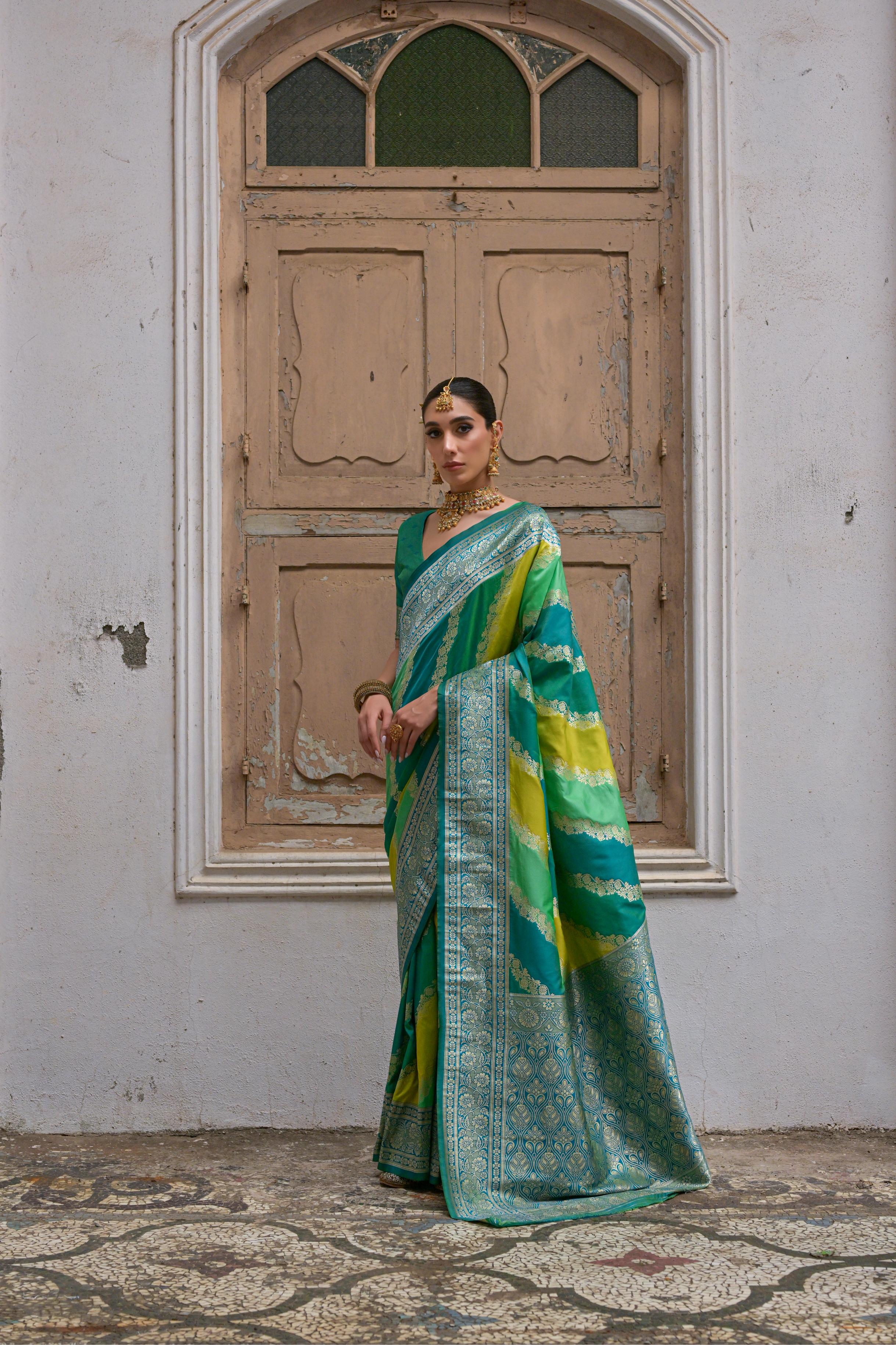 Multicolour Woven Soft Banarasi Silk Handloom Saree