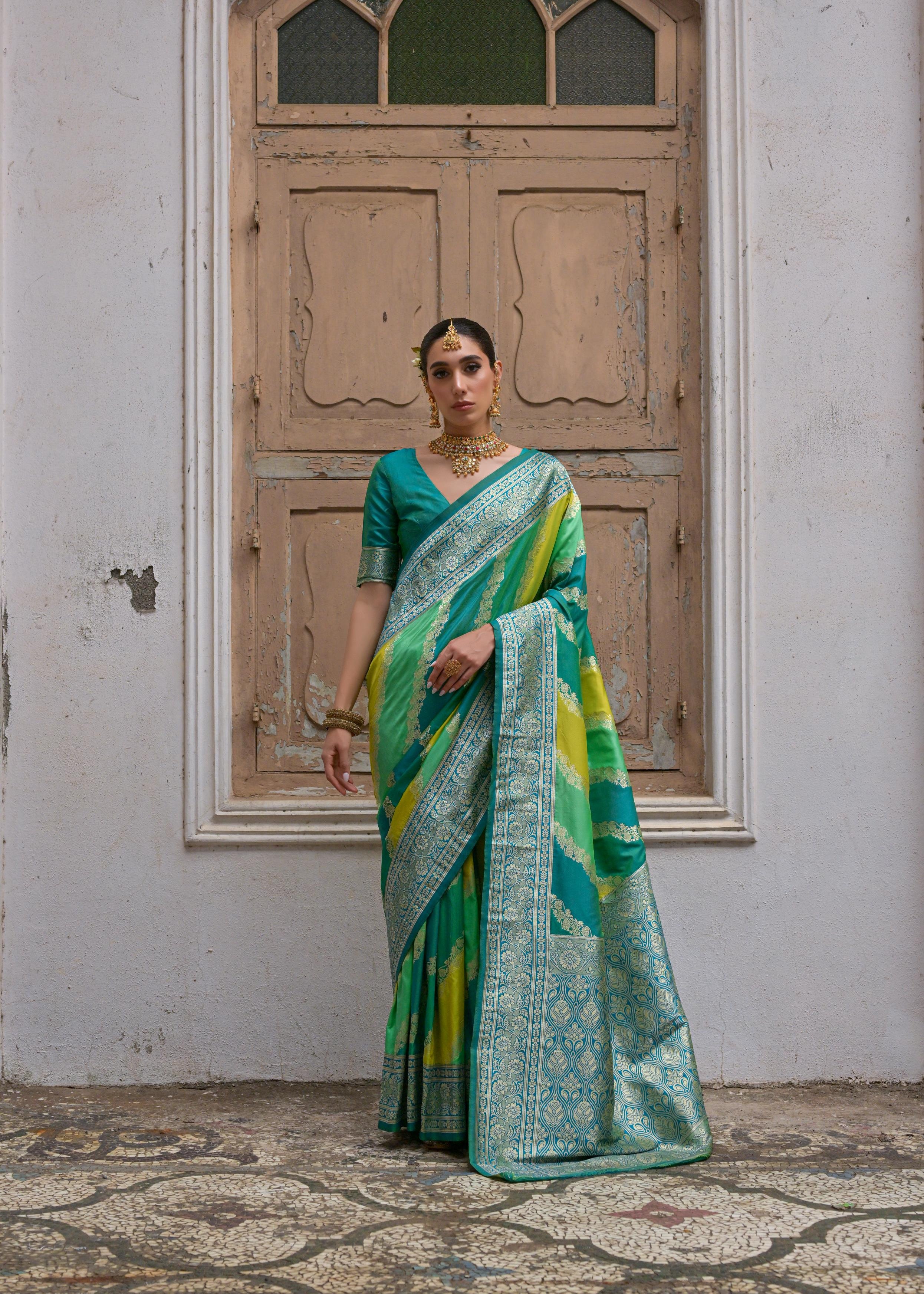 Multicolour Woven Soft Banarasi Silk Handloom Saree