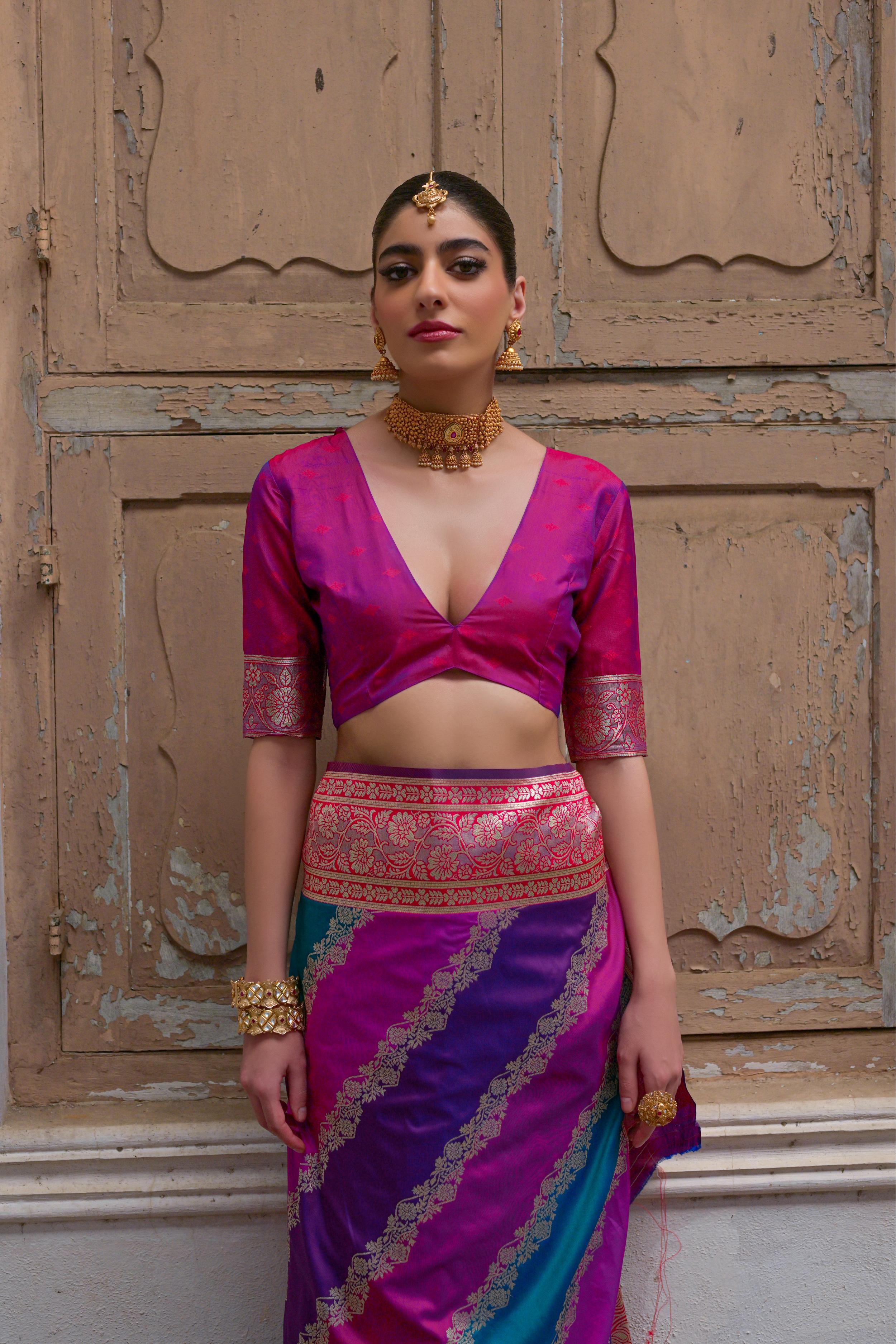 Multicolour Woven Soft Banarasi Silk Handloom Saree
