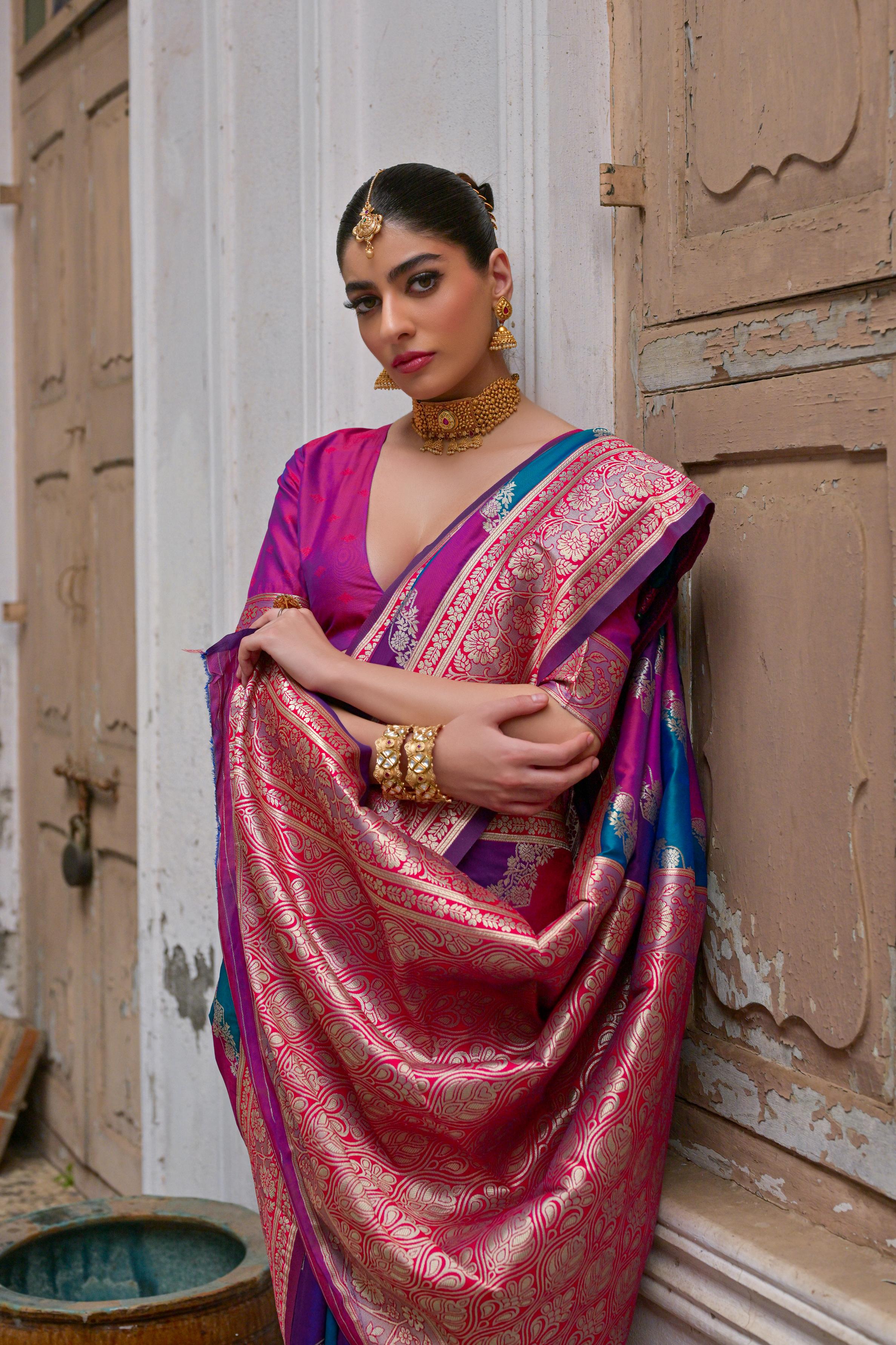 Multicolour Woven Soft Banarasi Silk Handloom Saree