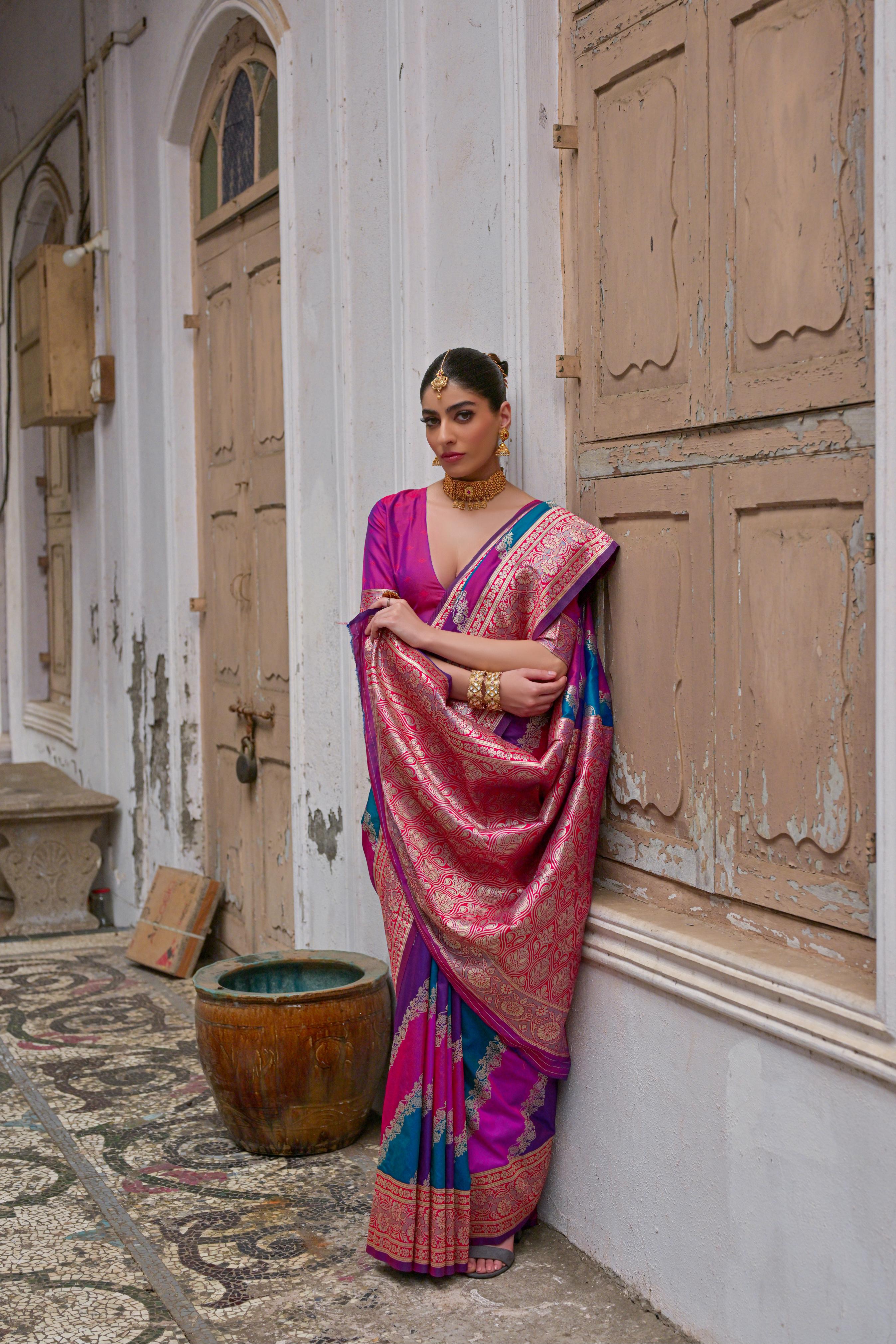 Multicolour Woven Soft Banarasi Silk Handloom Saree