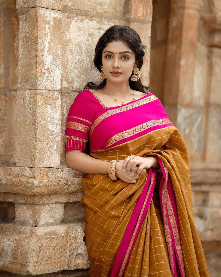 Mustard Orange Traditional Lichi Silk Saree