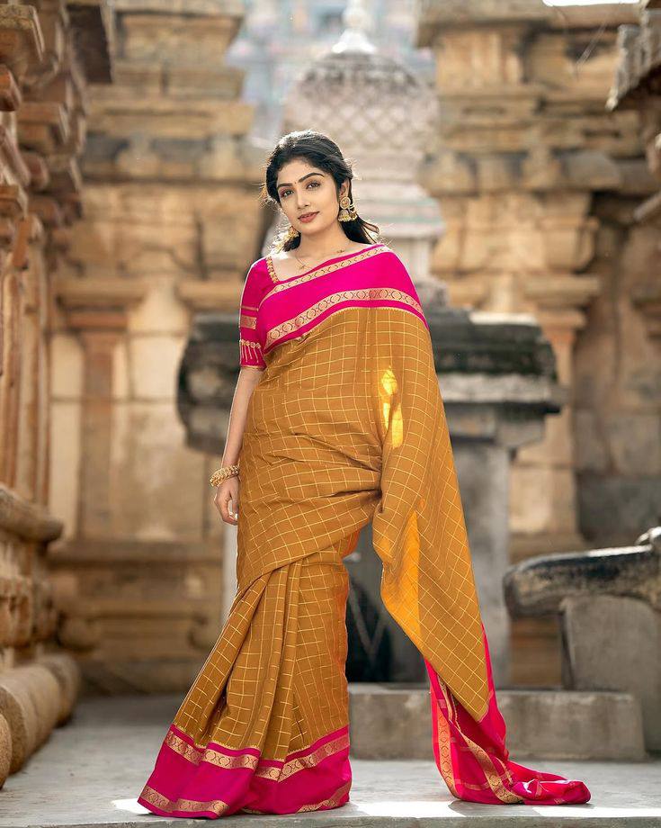 Mustard Orange Traditional Lichi Silk Saree