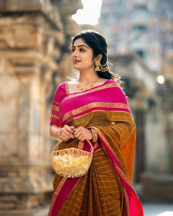 Mustard Orange Traditional Lichi Silk Saree