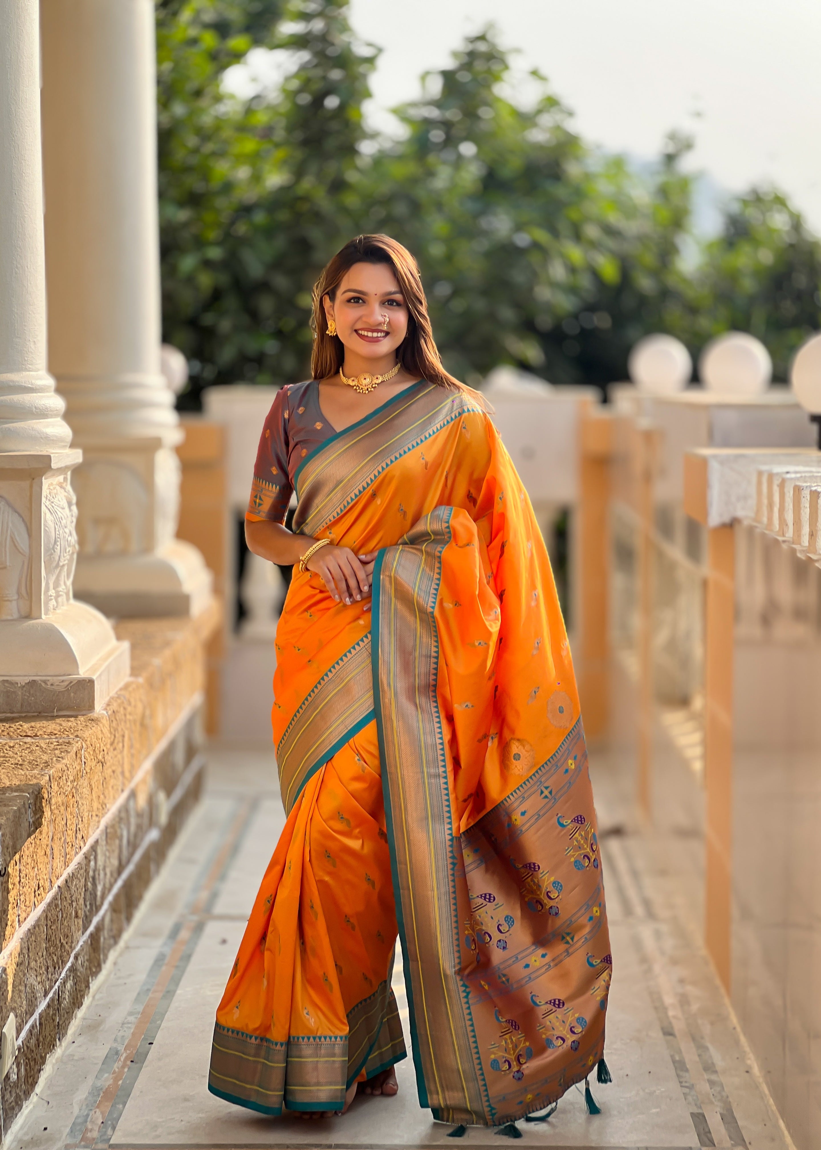 Mustard Wedding Wear Soft Paithani Silk Saree