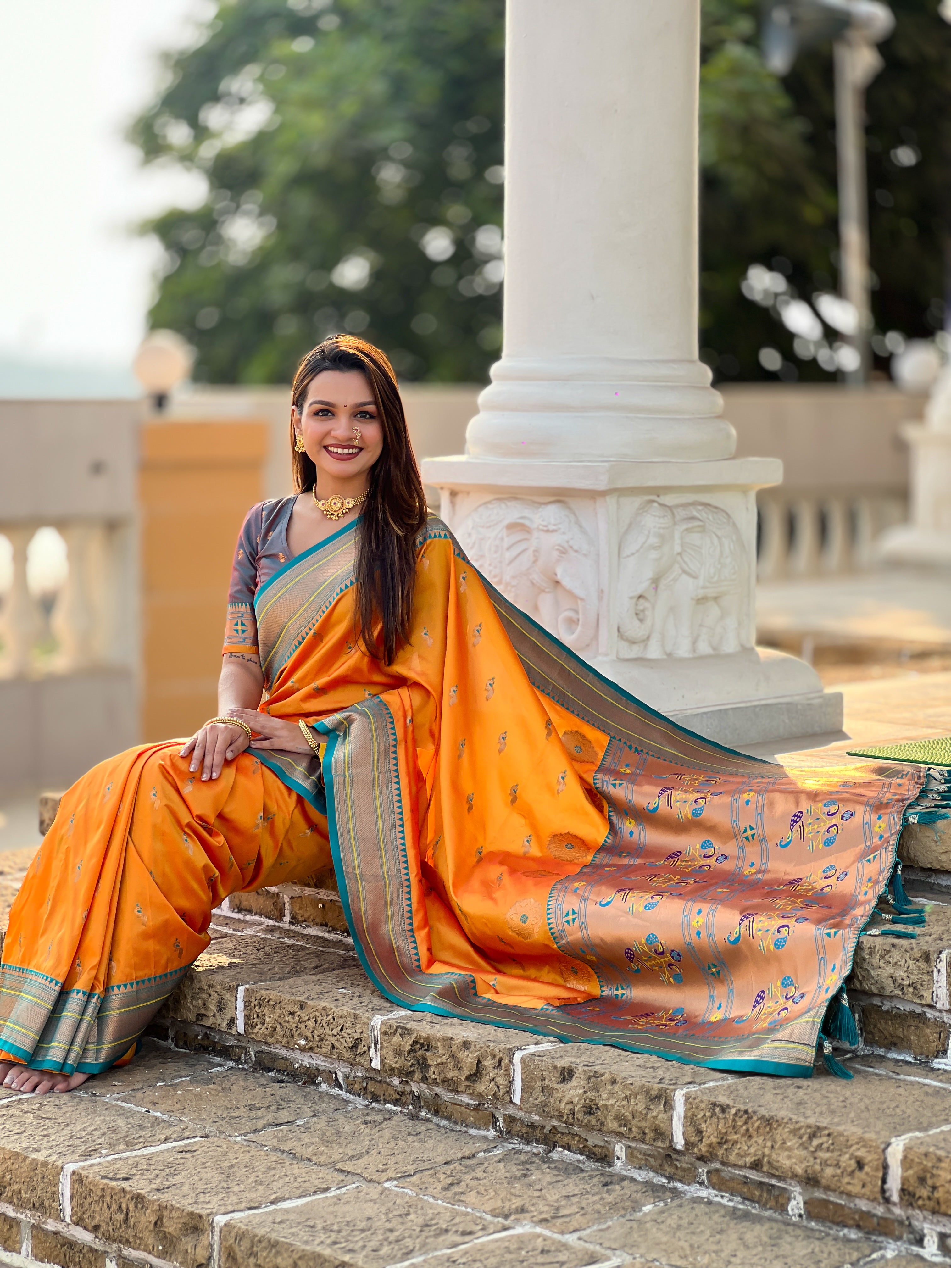 Mustard Wedding Wear Soft Paithani Silk Saree