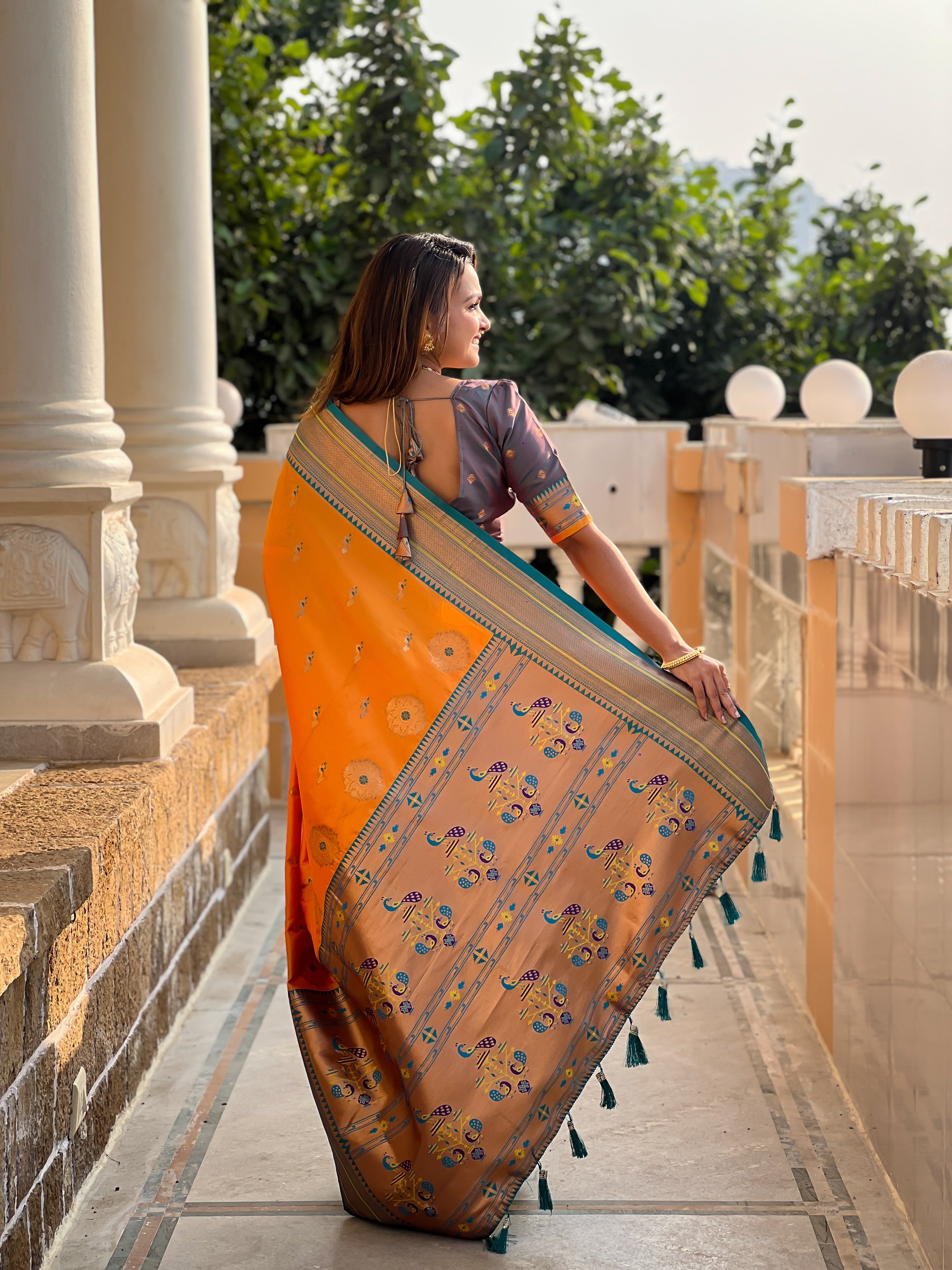 Mustard Wedding Wear Soft Paithani Silk Saree