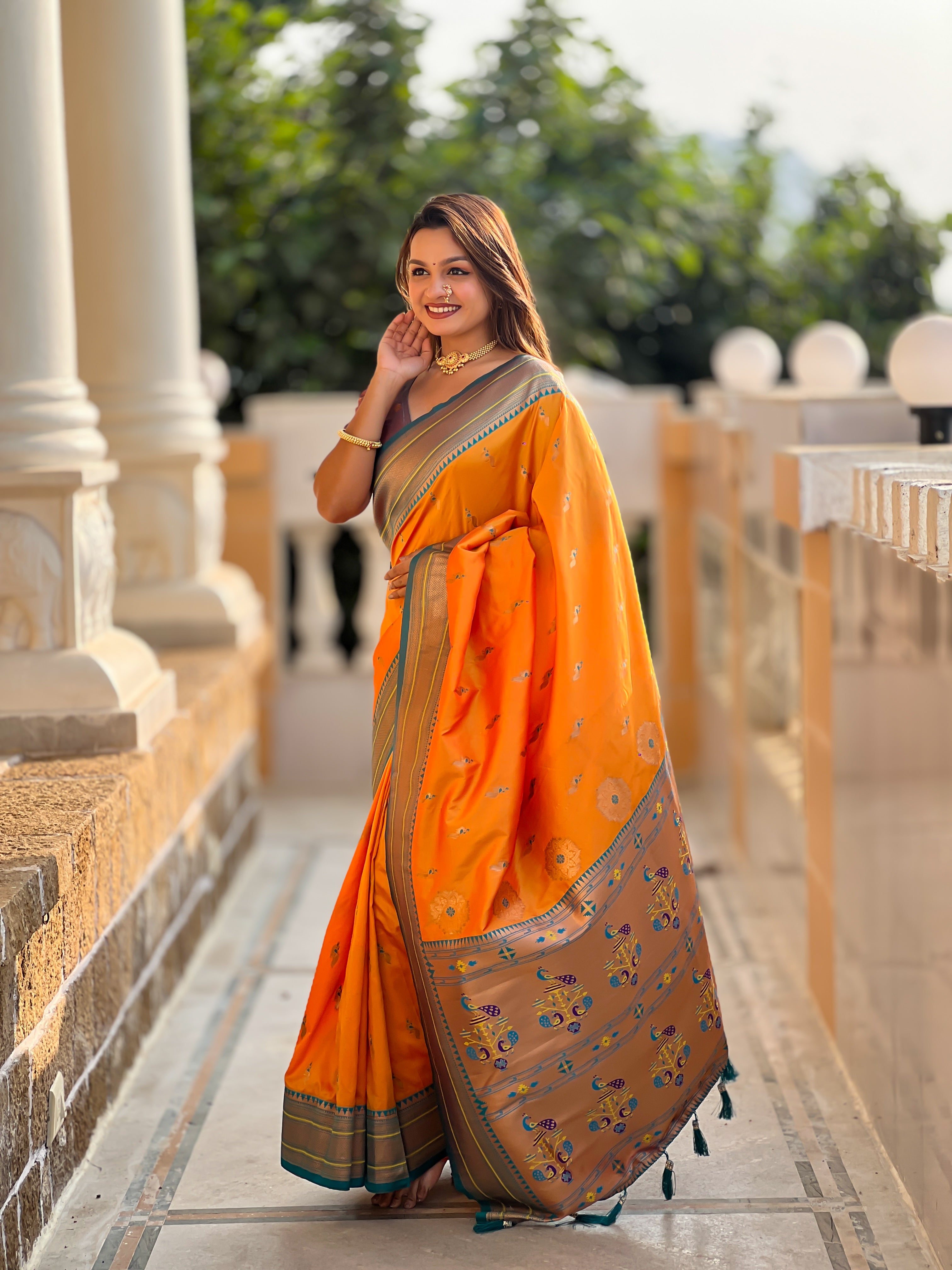 Mustard Wedding Wear Soft Paithani Silk Saree