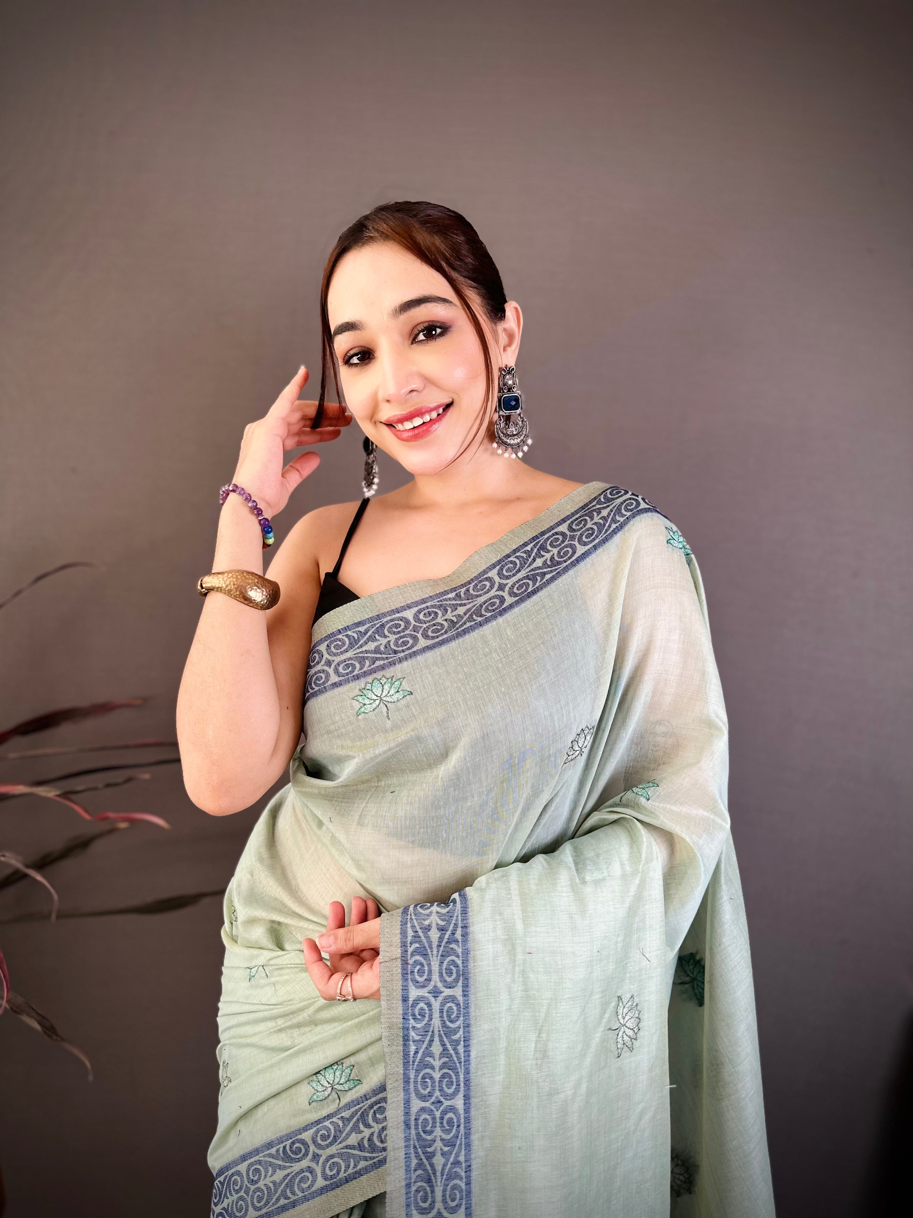 Nature Inspired Muga Cotton Saree