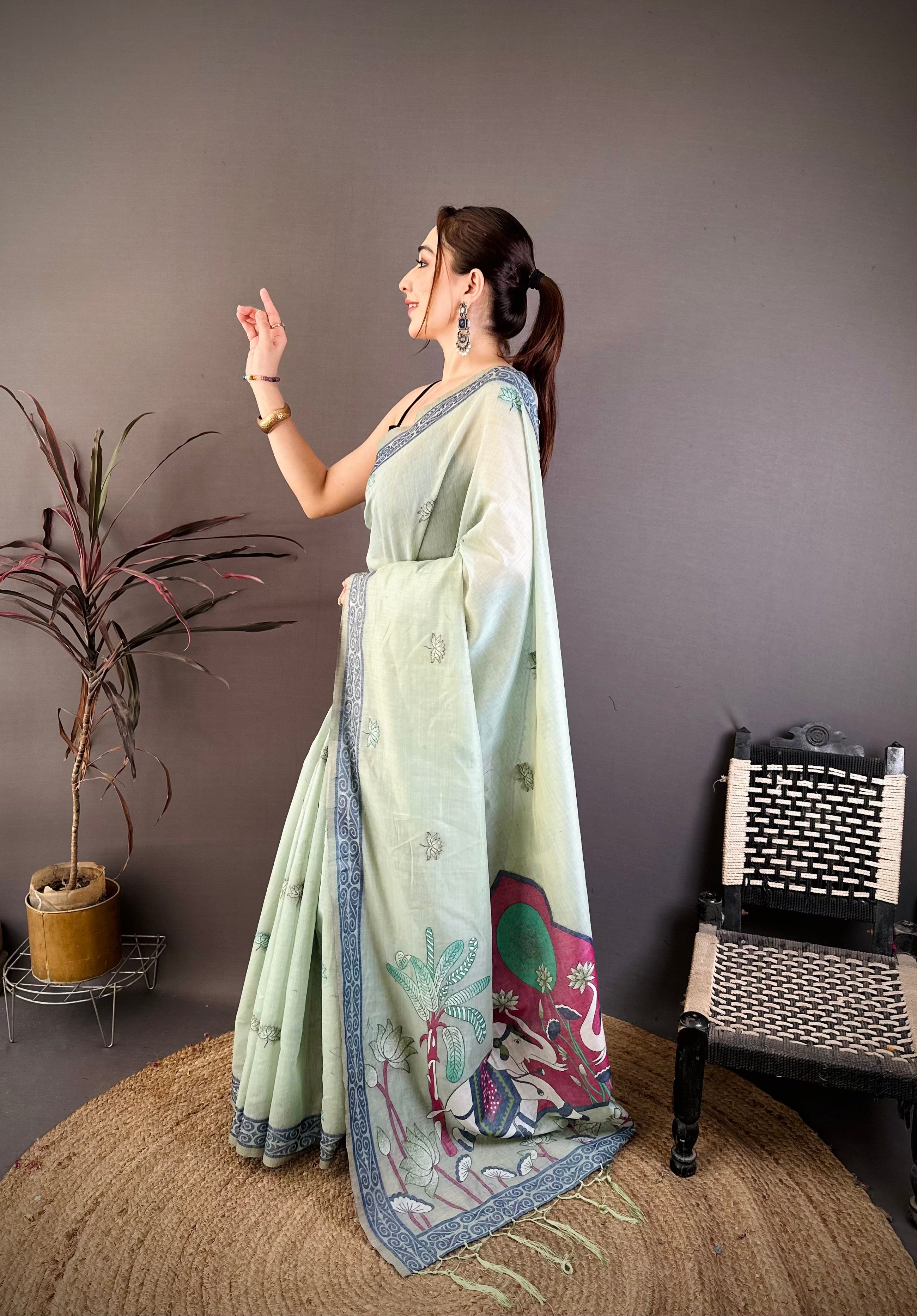 Nature Inspired Muga Cotton Saree