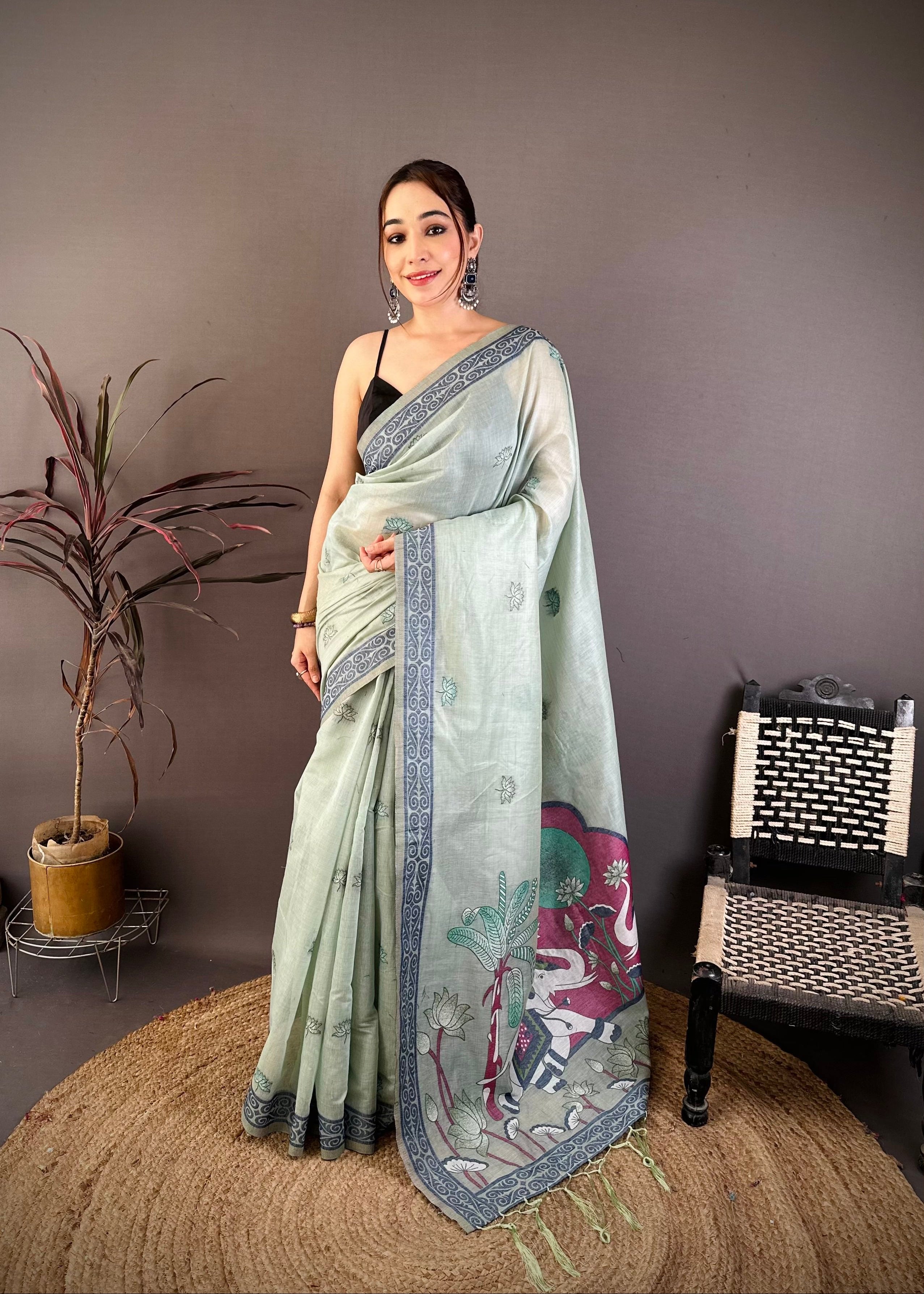Nature Inspired Muga Cotton Saree