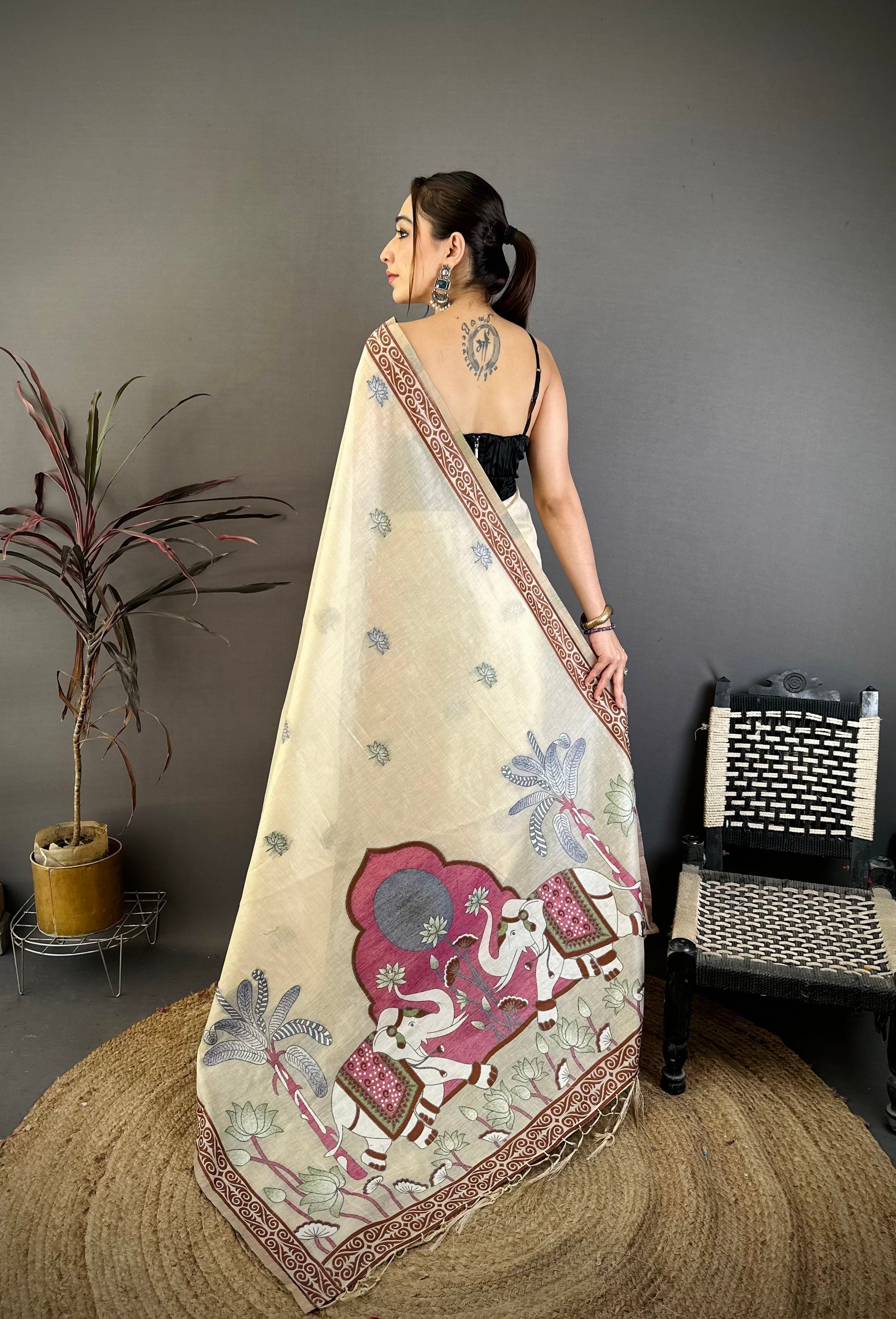 Nature Inspired Muga Cotton Saree