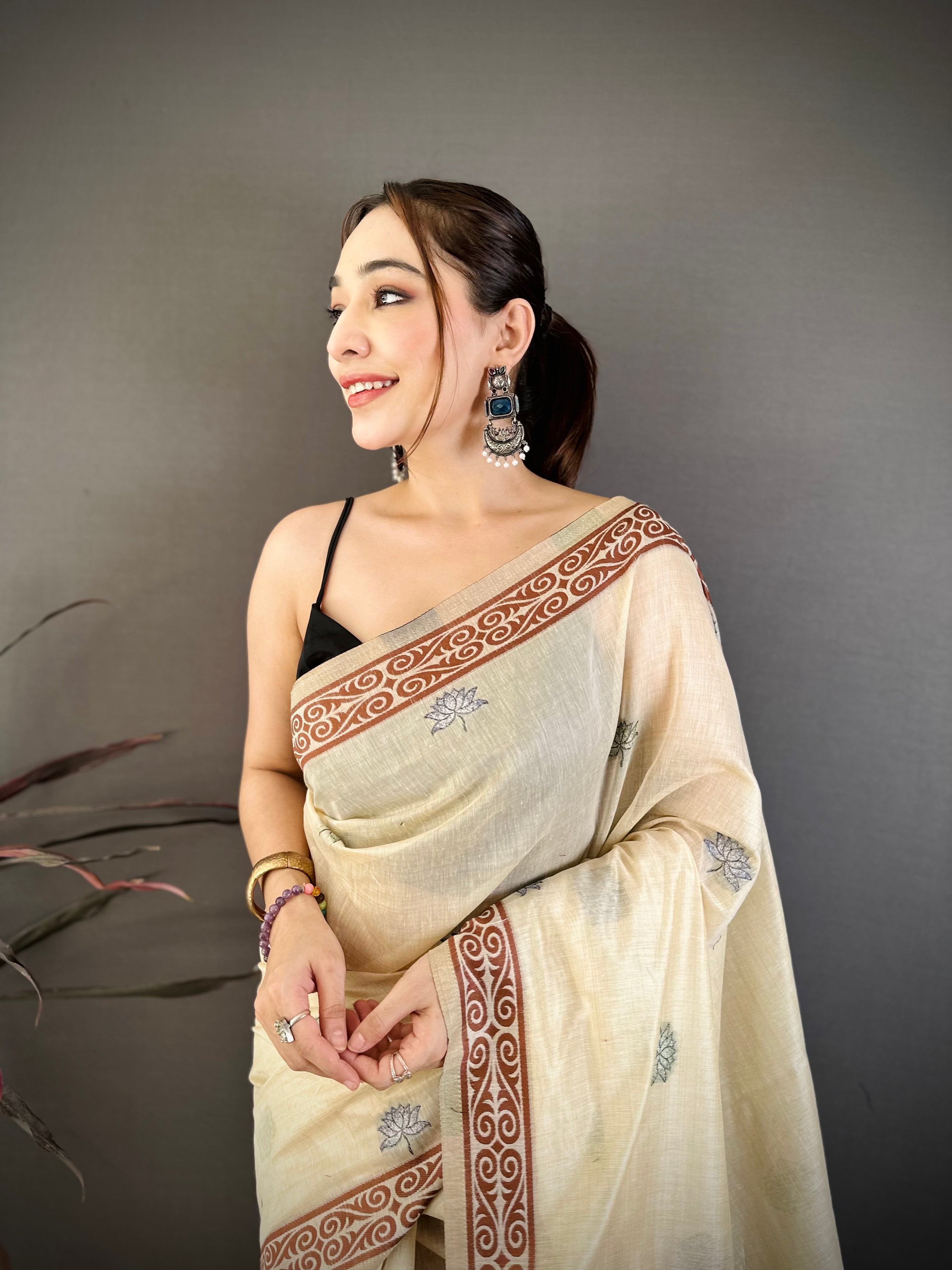 Nature Inspired Muga Cotton Saree