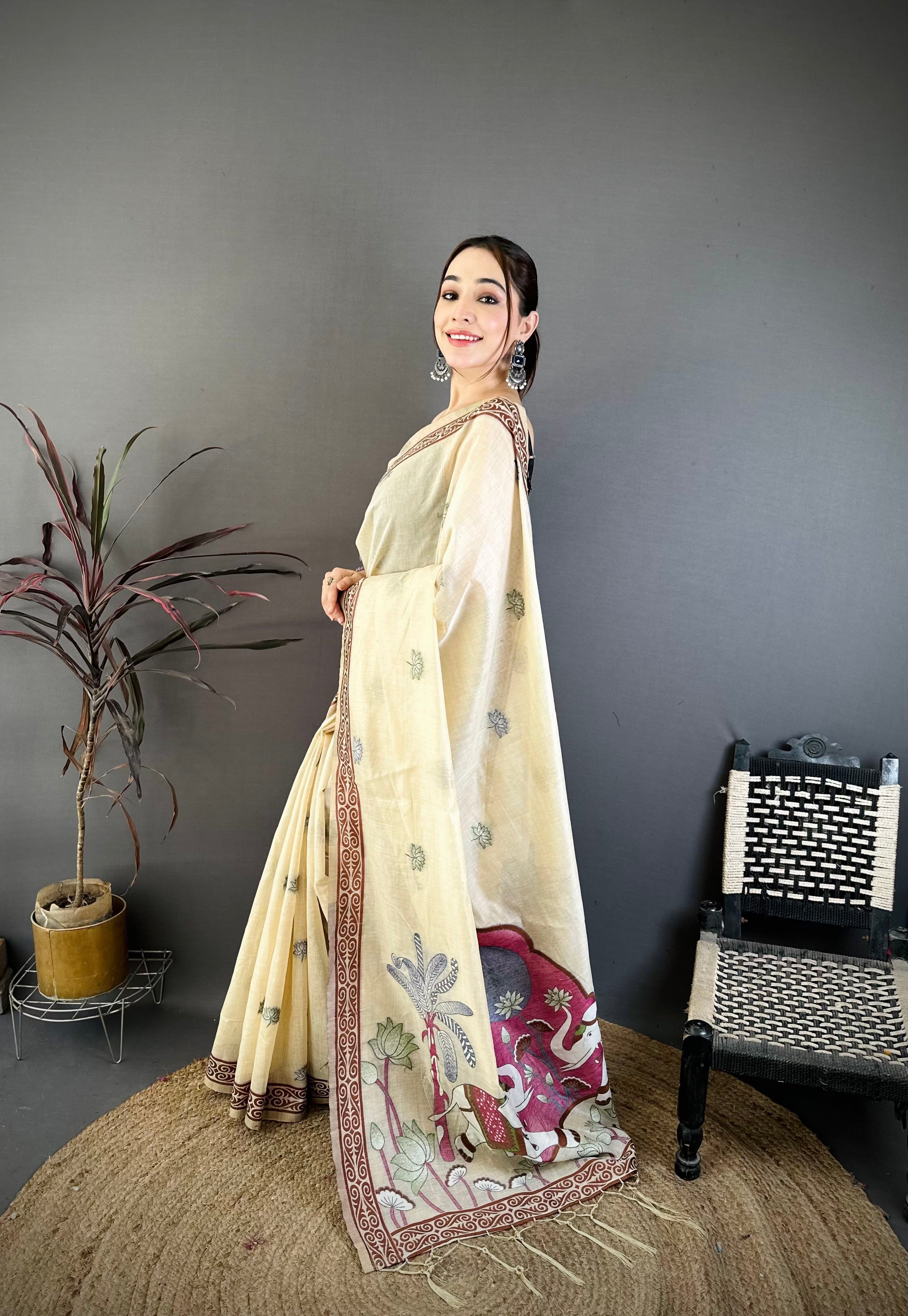 Nature Inspired Muga Cotton Saree