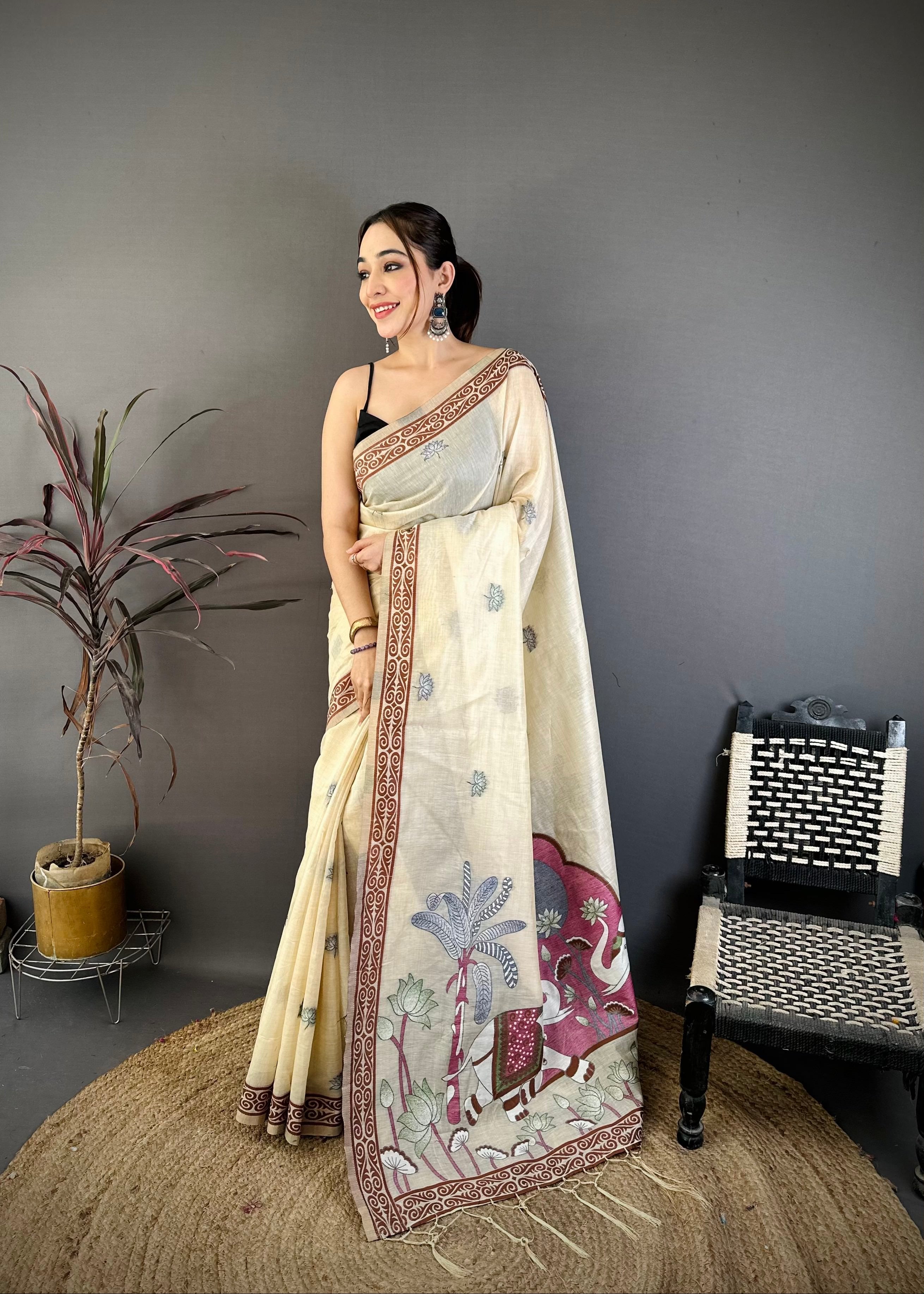 Nature Inspired Muga Cotton Saree