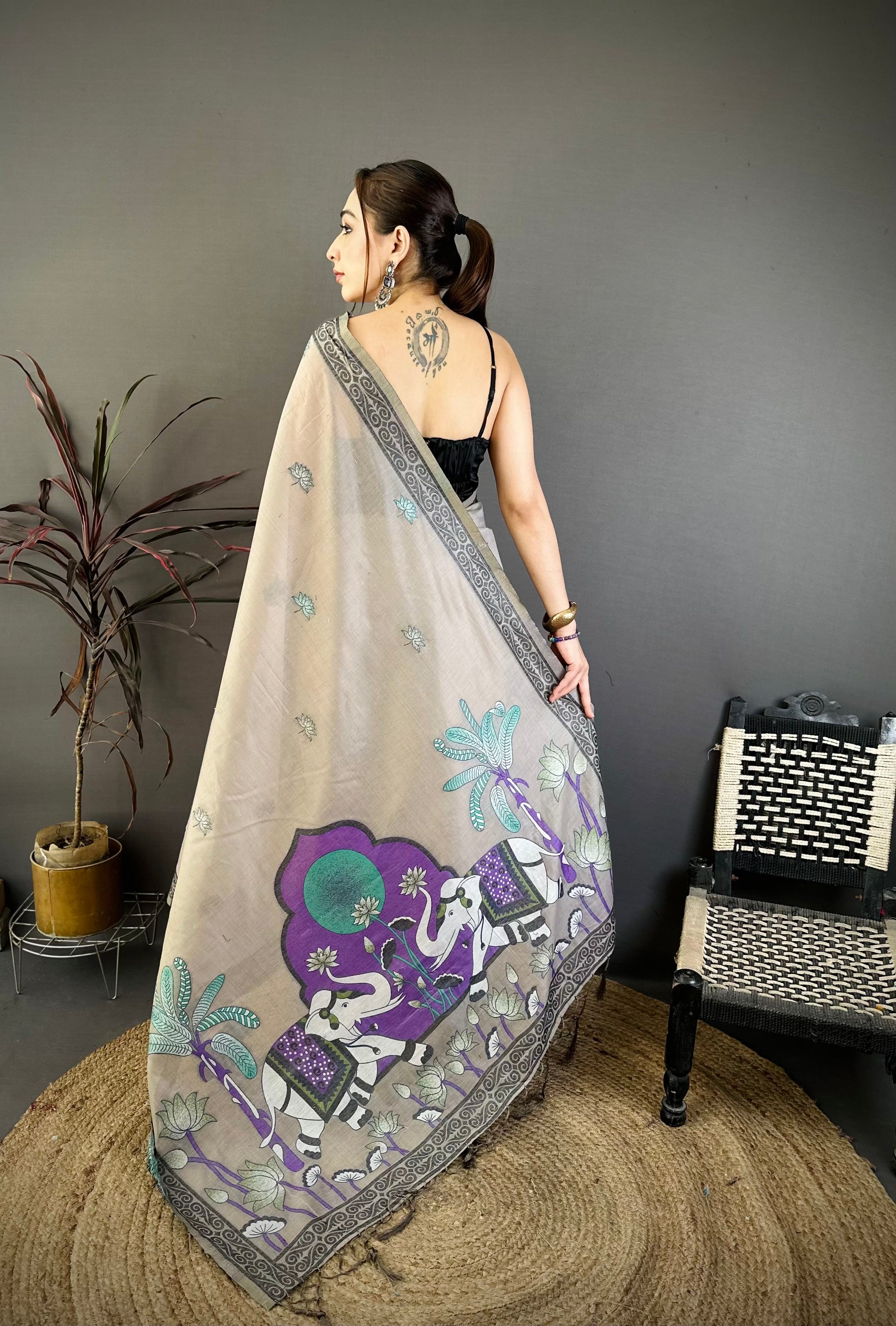 Nature Inspired Muga Cotton Saree