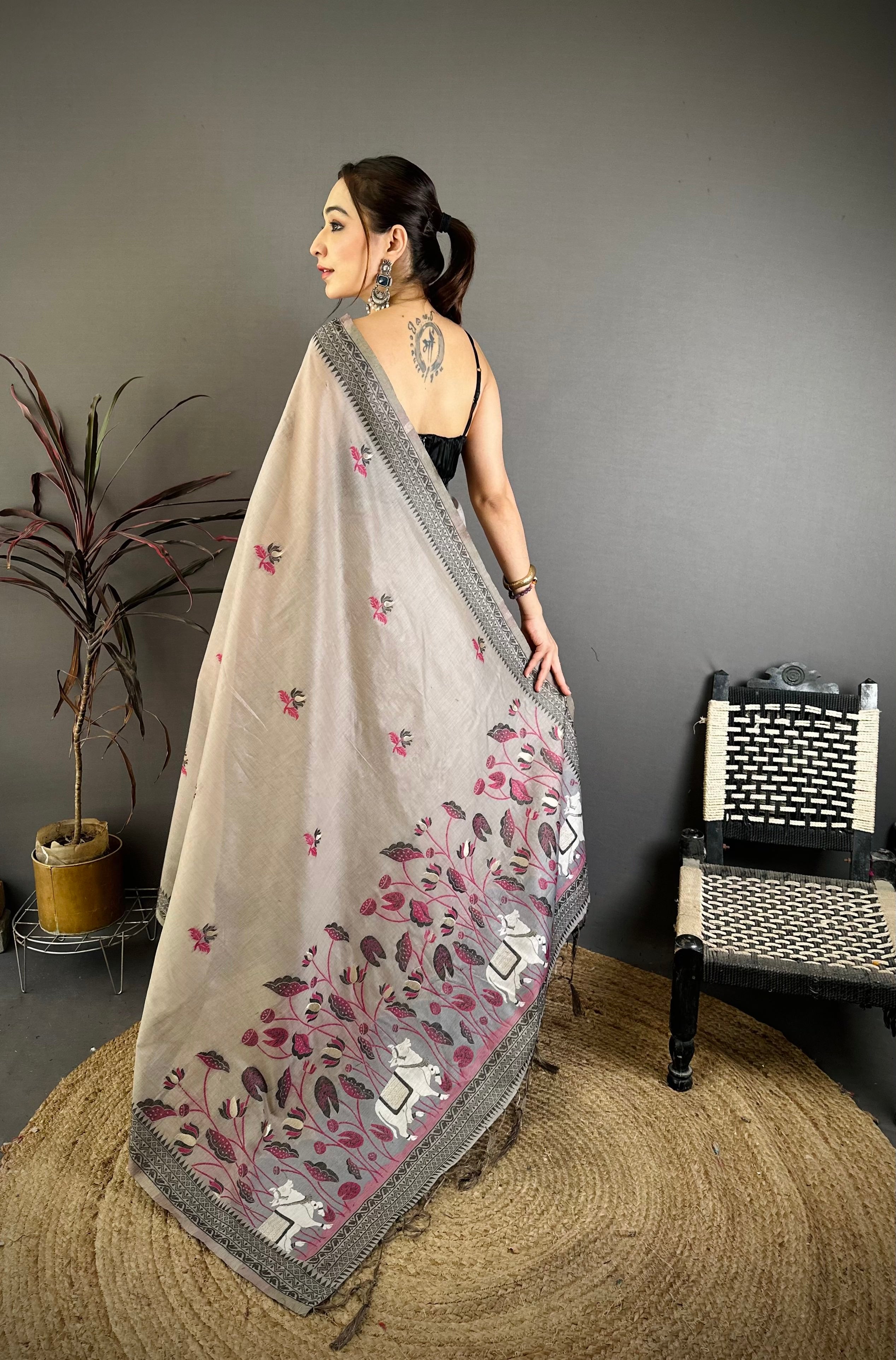 Nature Inspired Muga Cotton Saree
