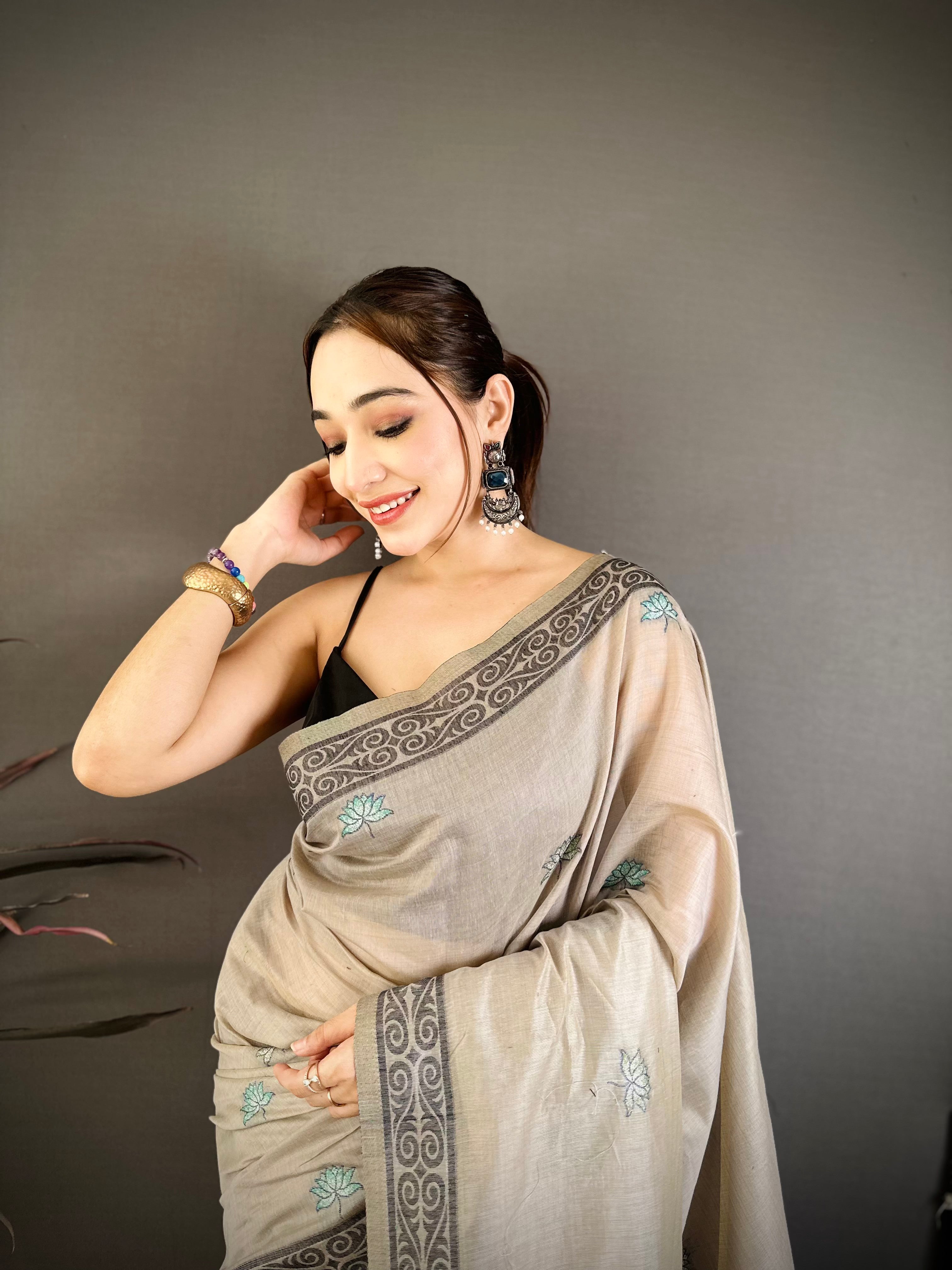 Nature Inspired Muga Cotton Saree