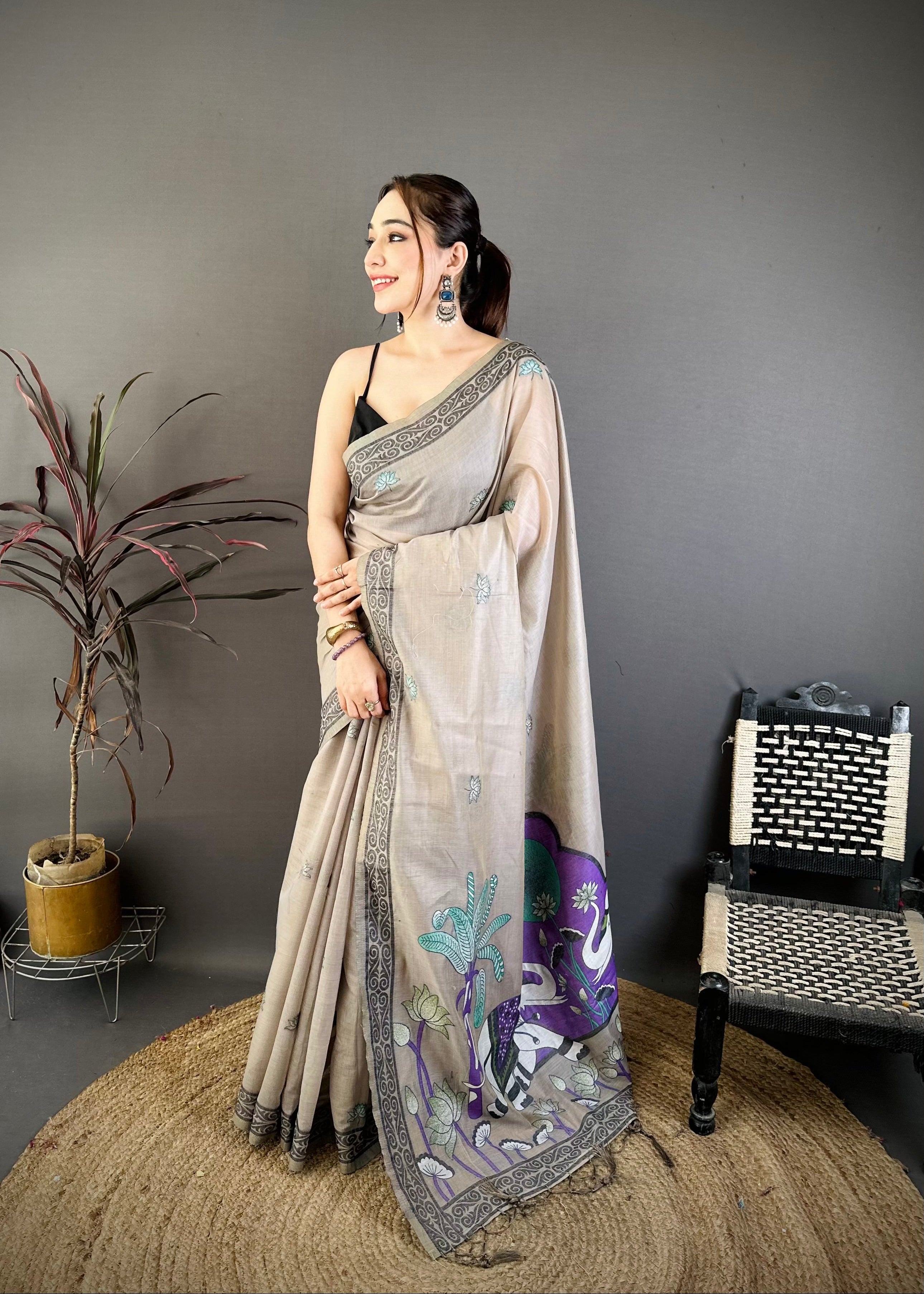 Nature Inspired Muga Cotton Saree