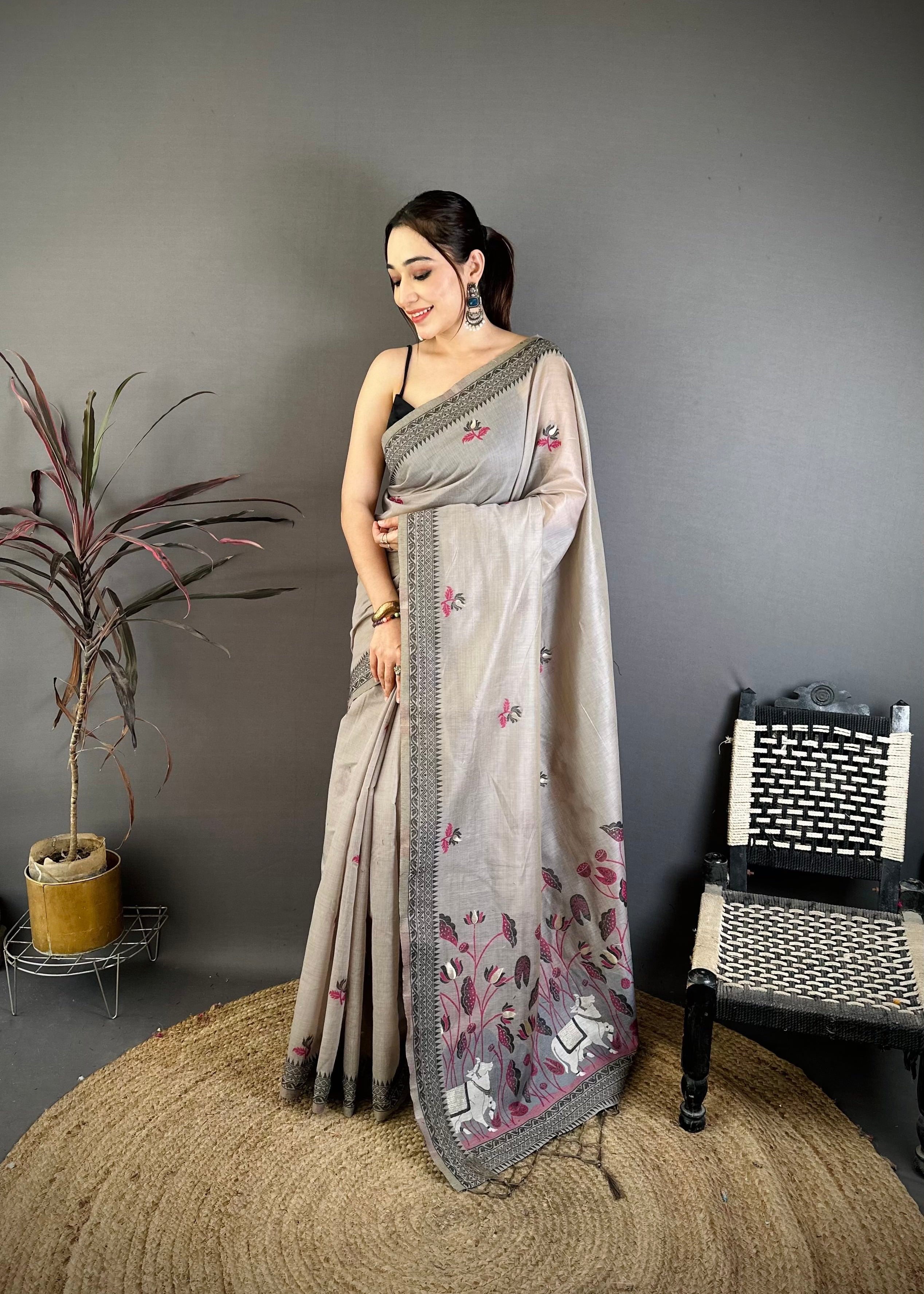 Nature Inspired Muga Cotton Saree