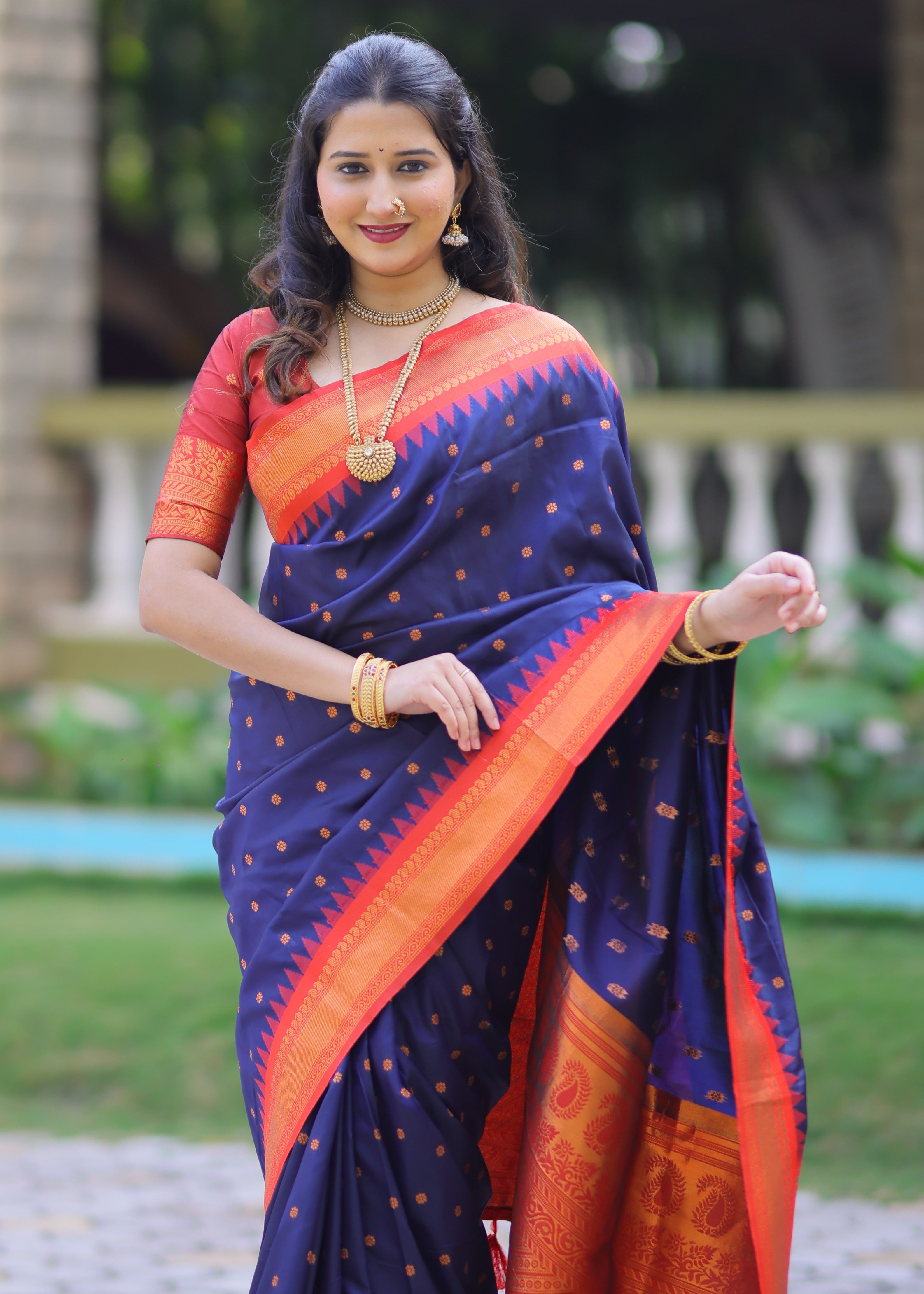 Navy Blue Kanji Gadwal Silk Saree