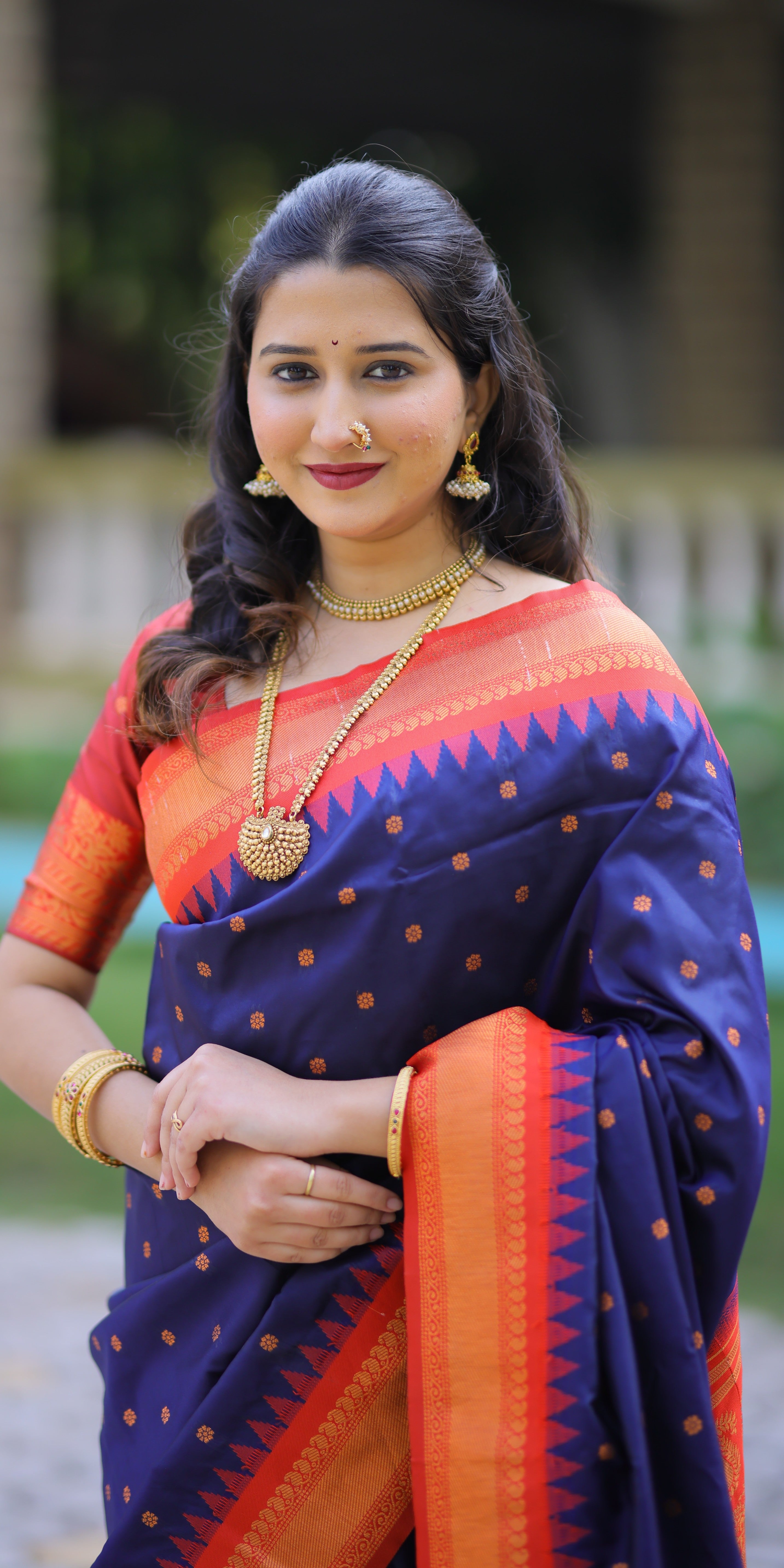 Navy Blue Kanji Gadwal Silk Saree