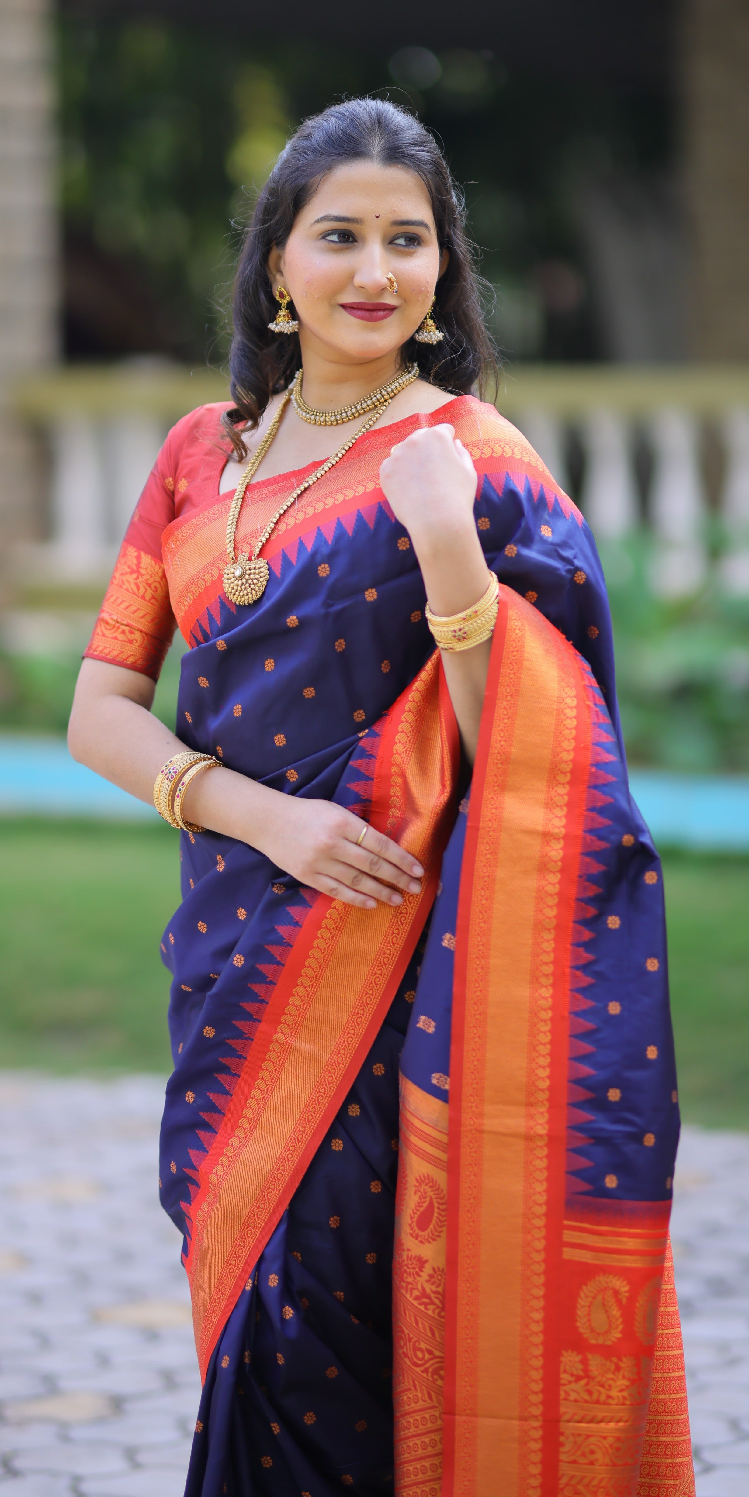 Navy Blue Kanji Gadwal Silk Saree