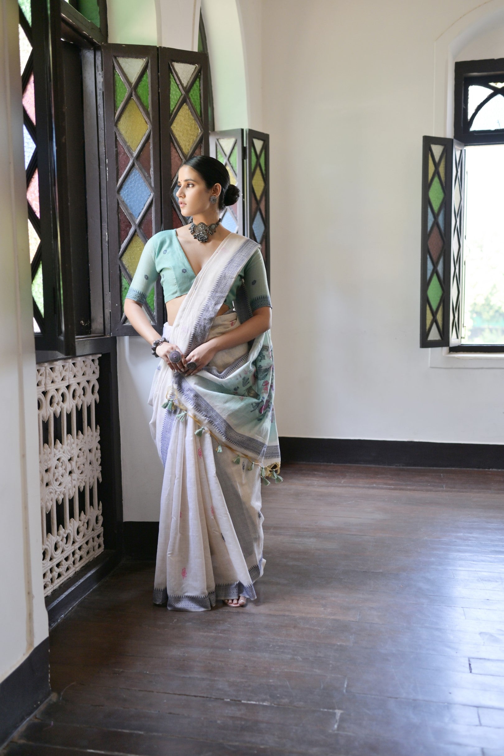 Navy Blue Muga Cotton Saree