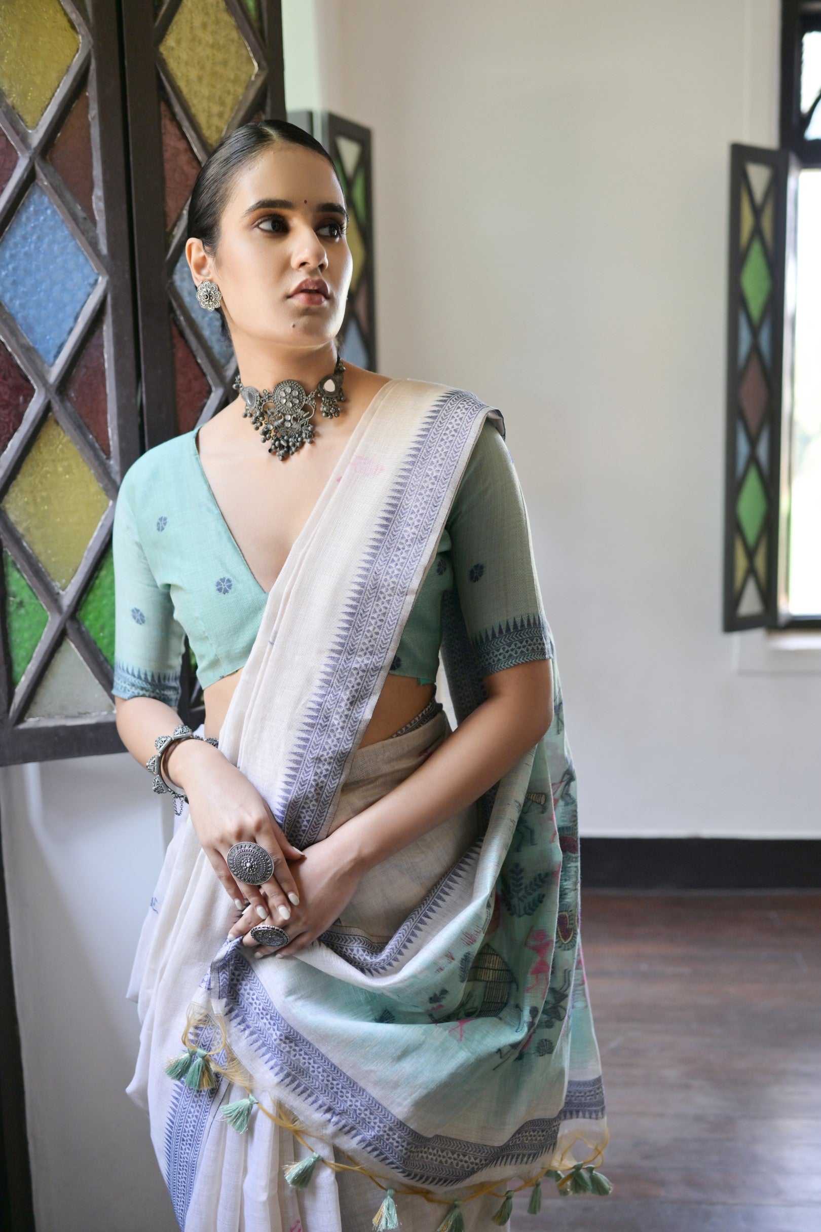 Navy Blue Muga Cotton Saree