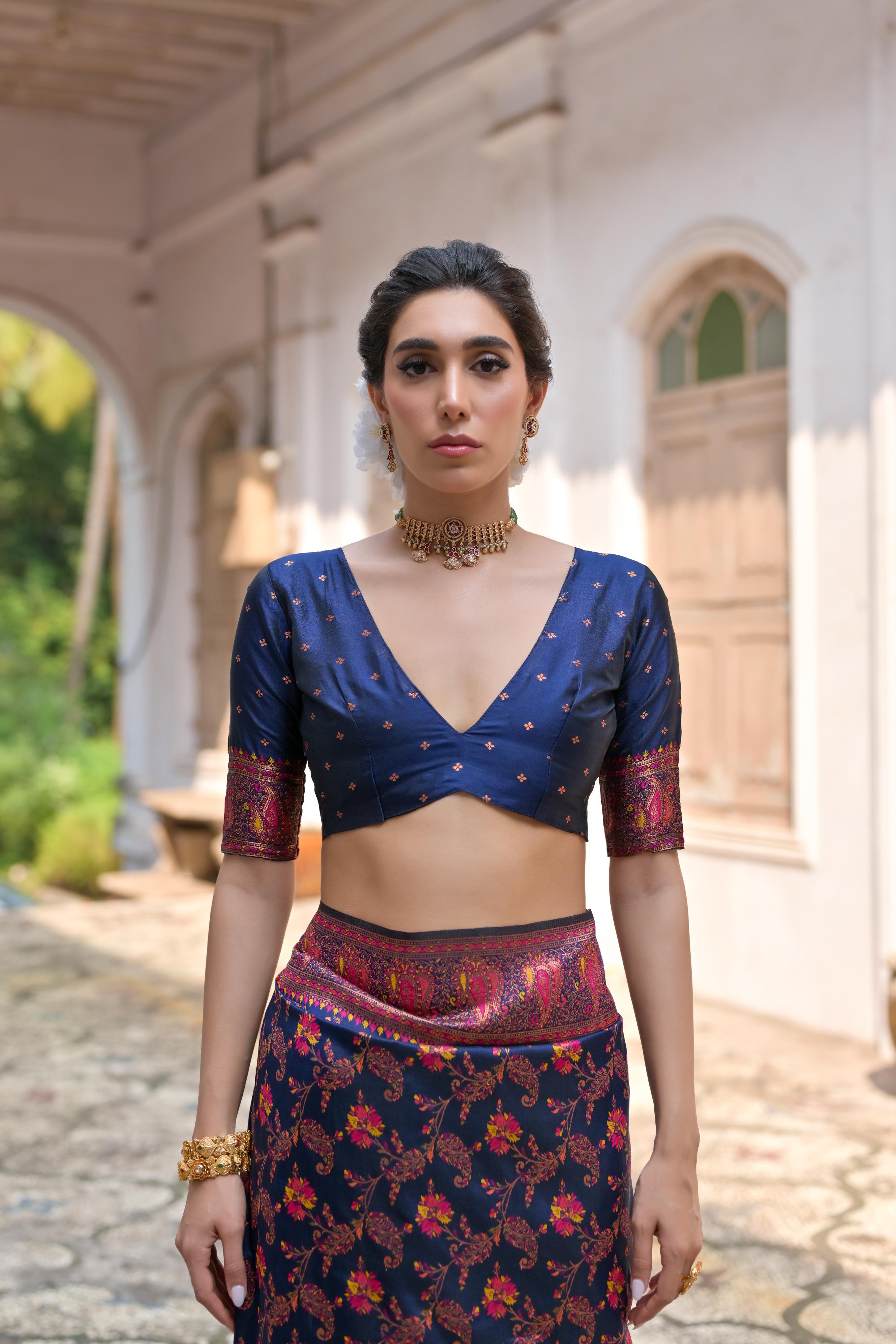 Navy Blue Pashmina Silk Saree