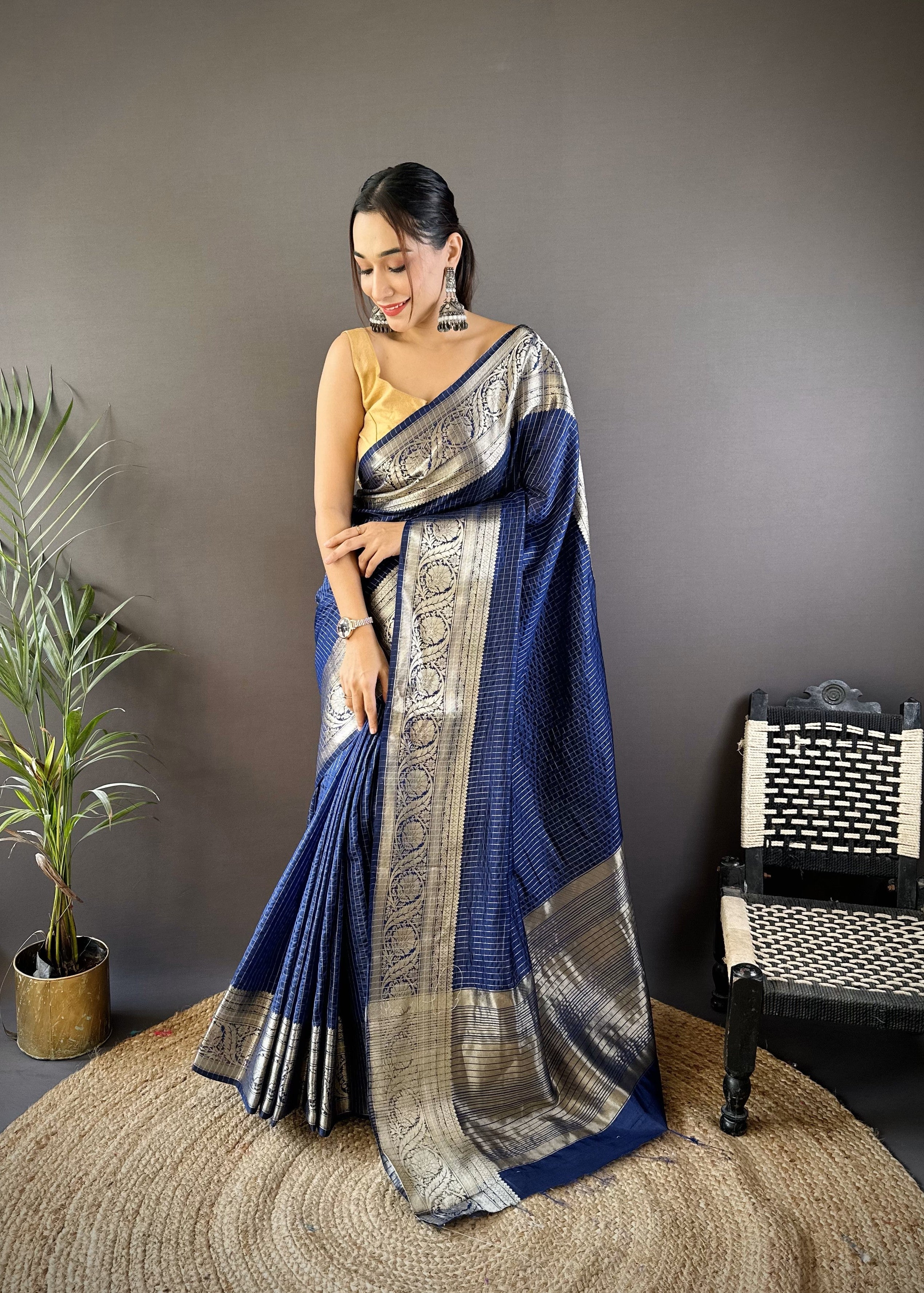 Navy Blue Pure Naylon Viscose Saree