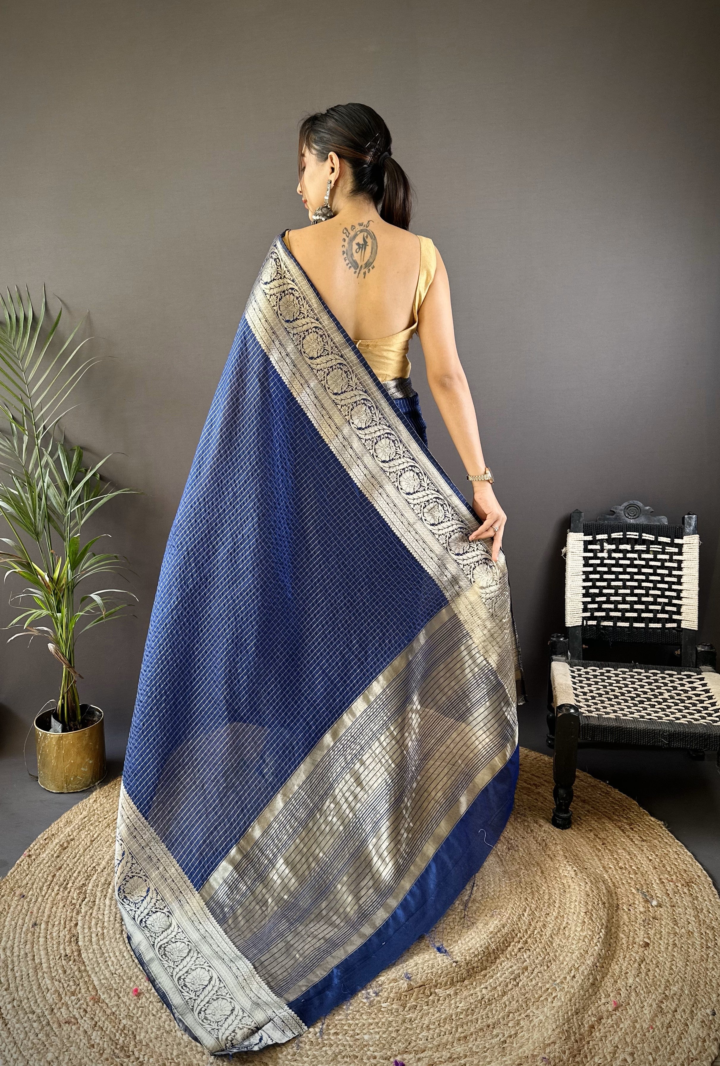 Navy Blue Pure Naylon Viscose Saree