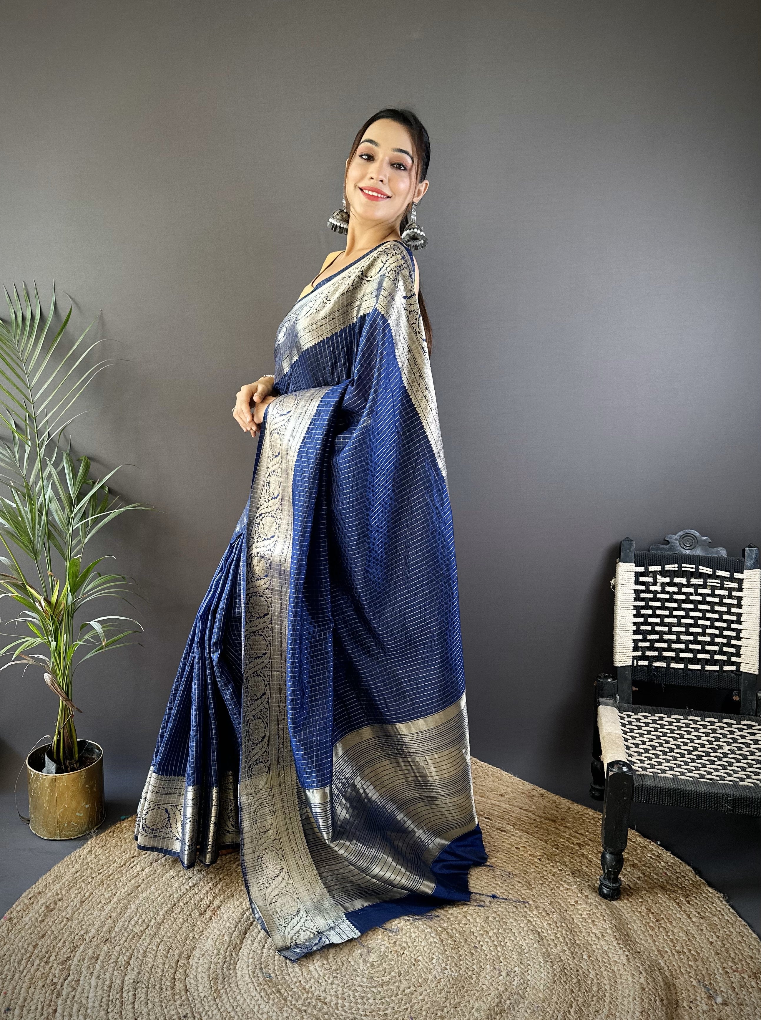 Navy Blue Pure Naylon Viscose Saree
