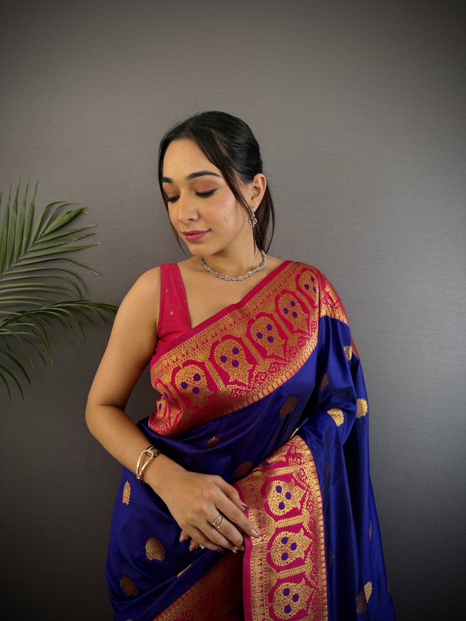 Navy Blue Pure Soft Banarasi Silk Saree