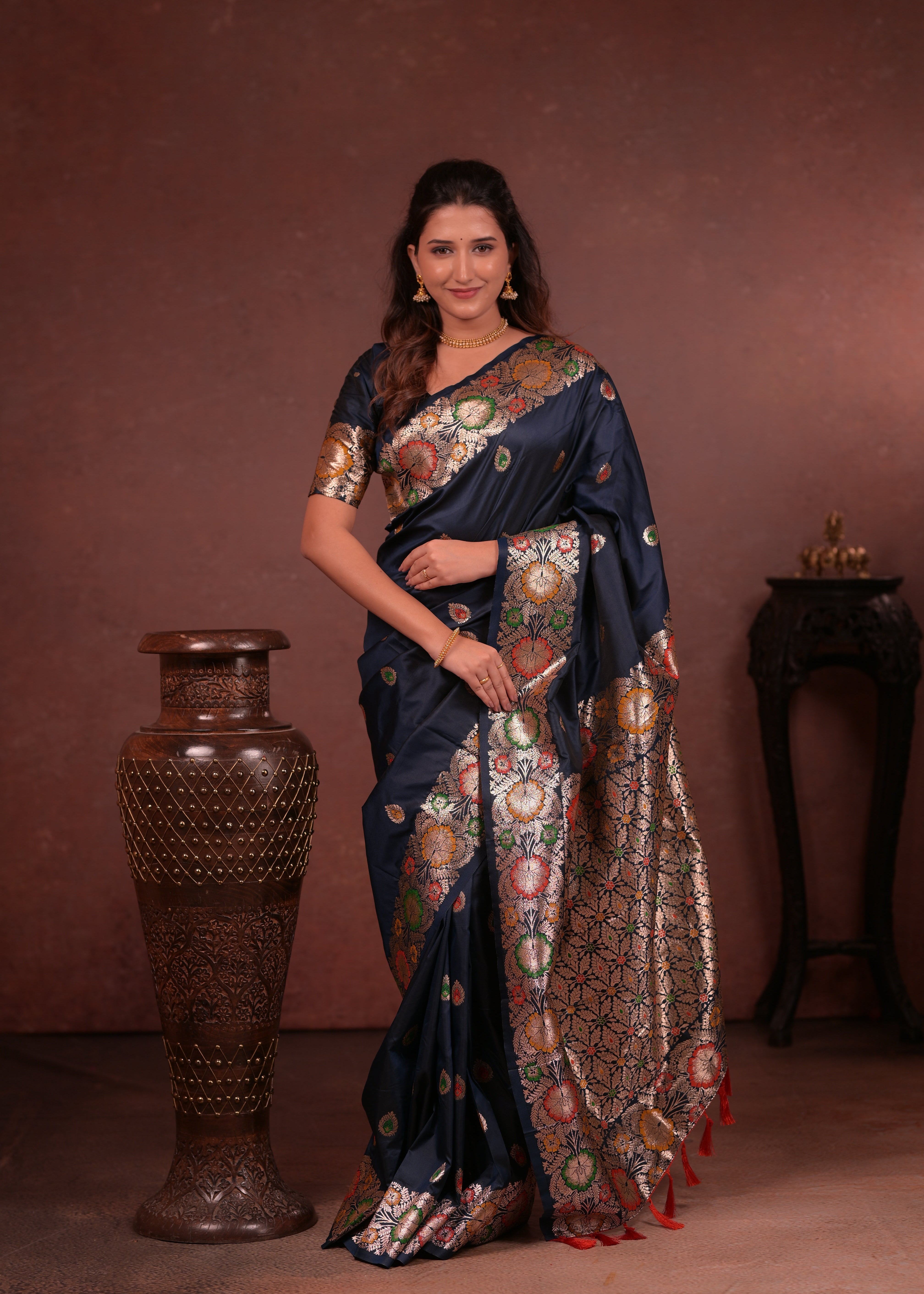 Navy Paithani Woven Silk Saree