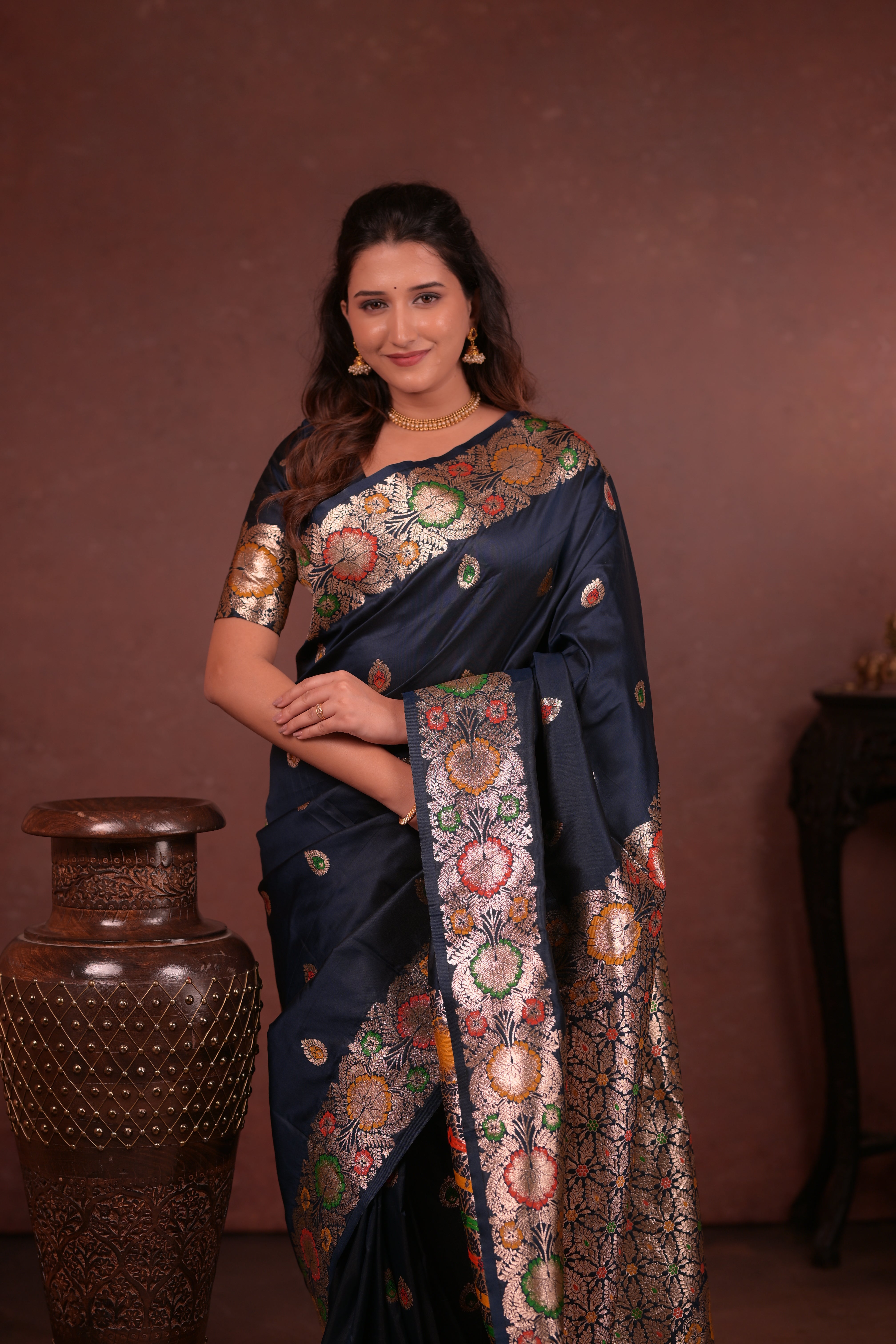 Navy Paithani Woven Silk Saree
