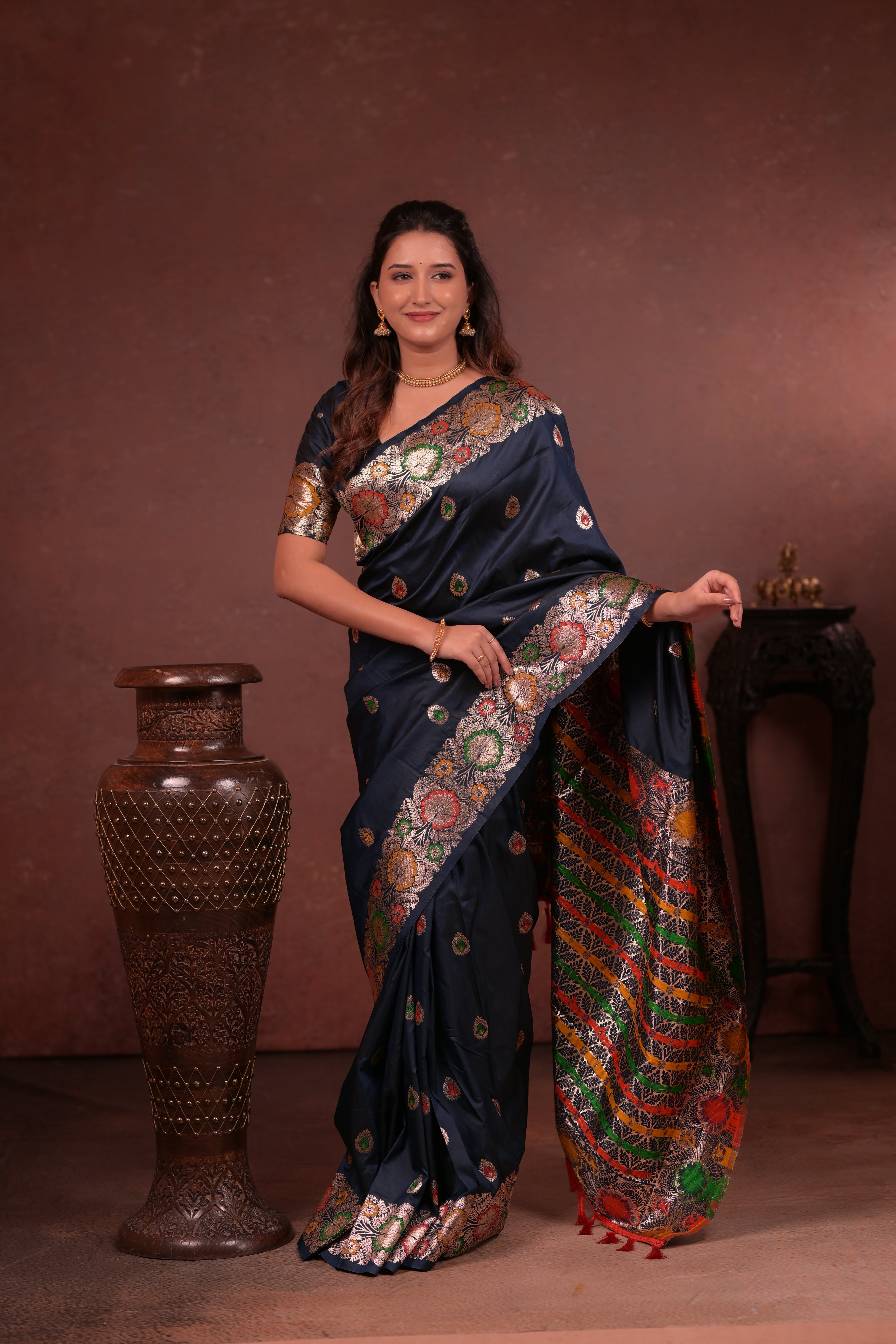 Navy Paithani Woven Silk Saree