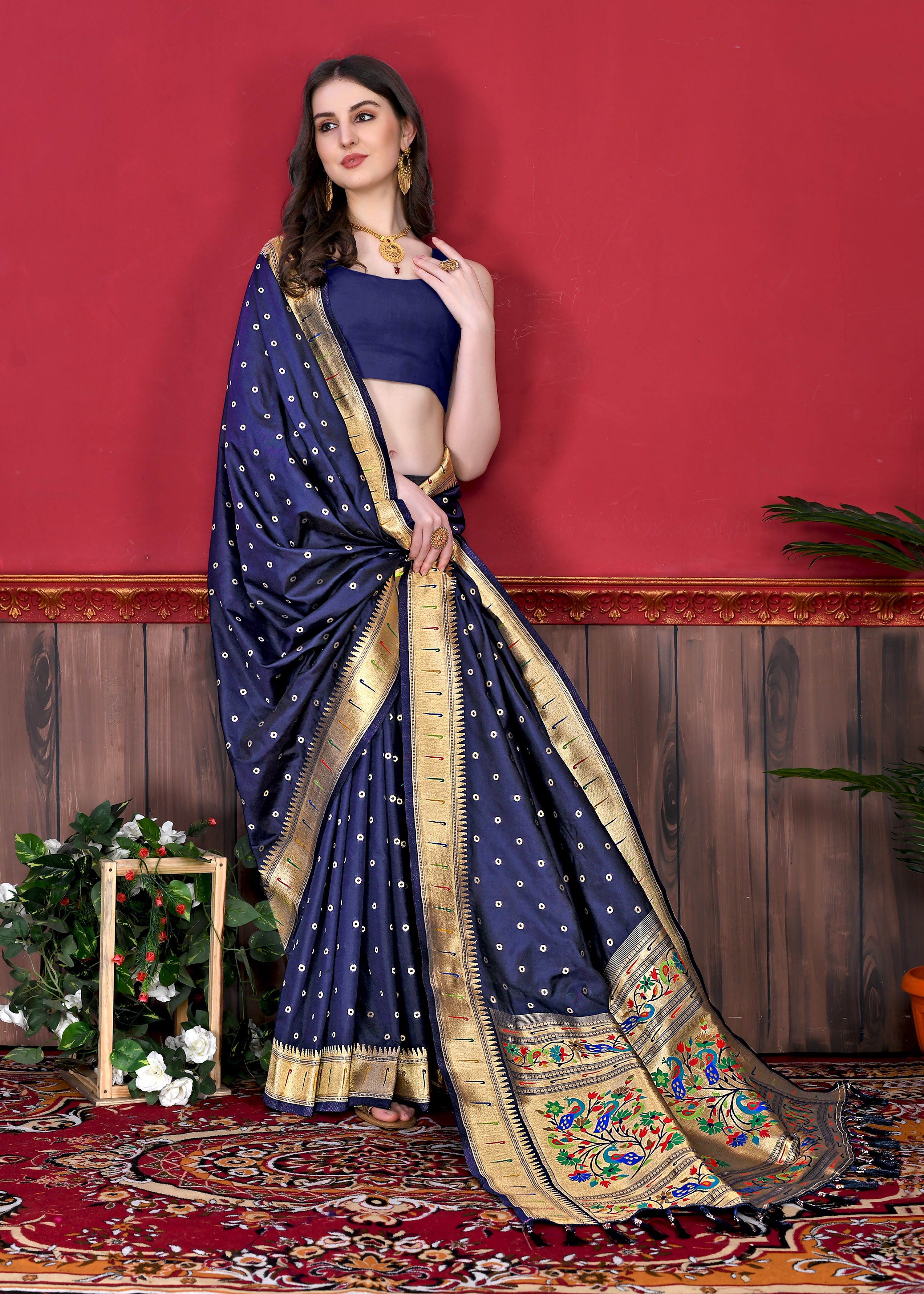 Navy Wedding Wear Soft Paithani Silk Saree