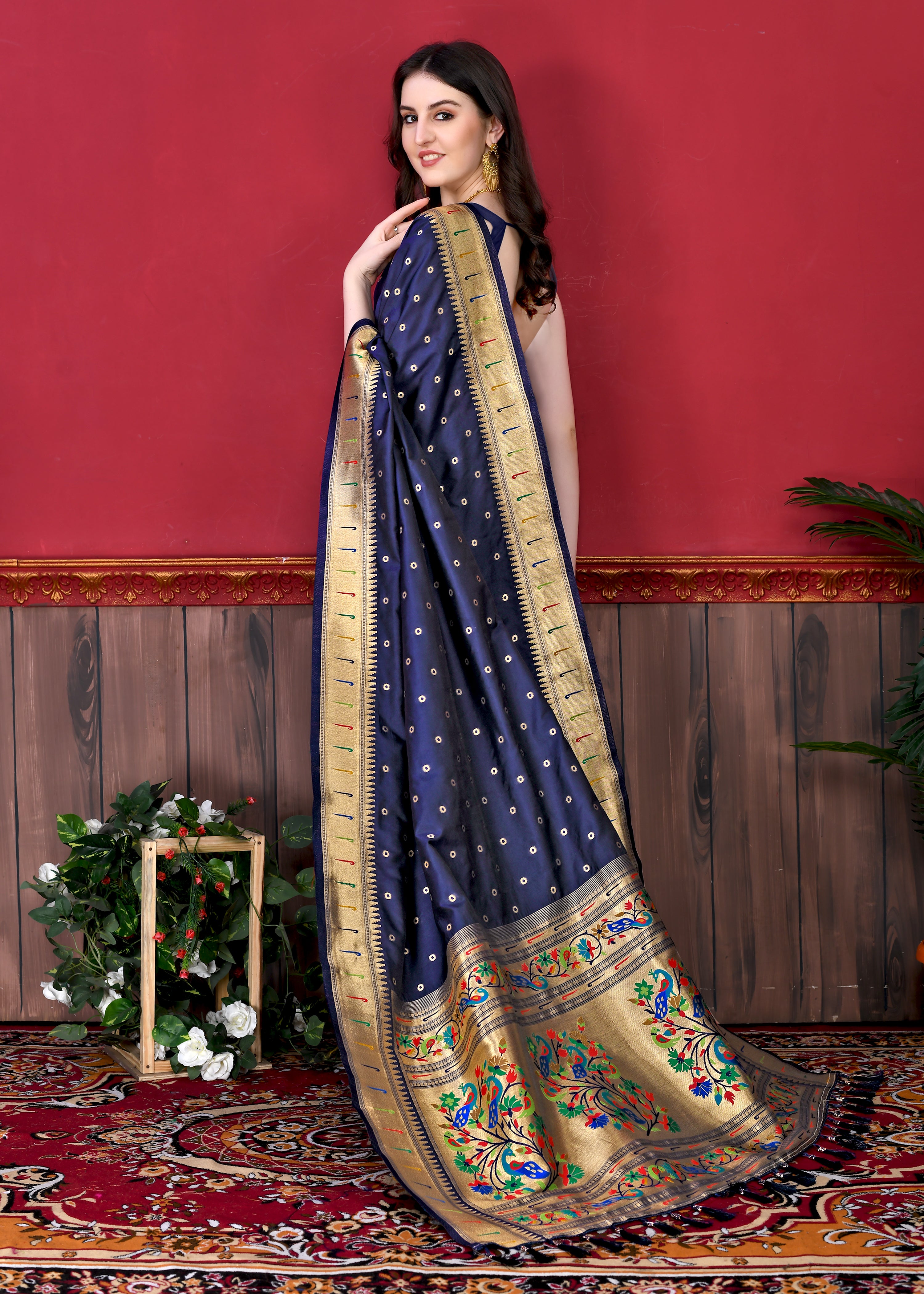 Navy Wedding Wear Soft Paithani Silk Saree