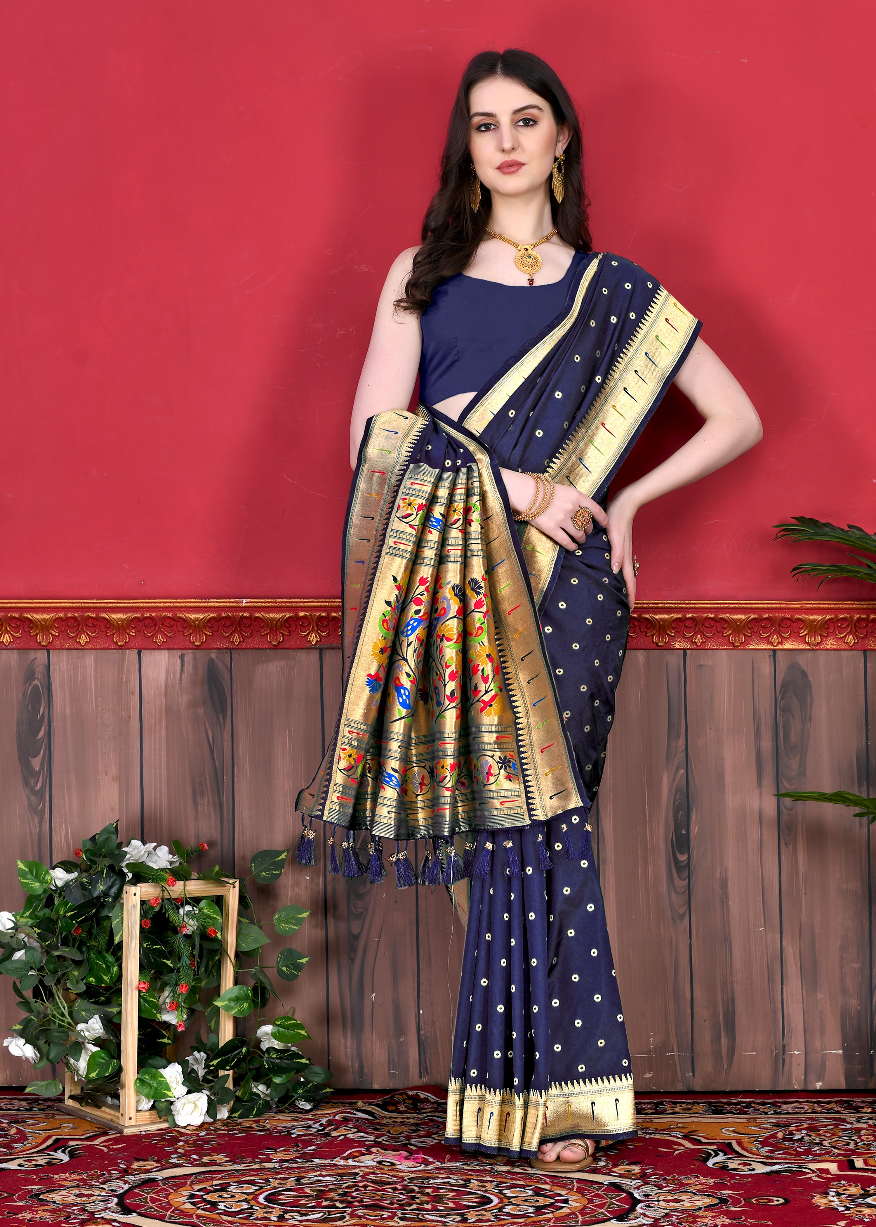 Navy Wedding Wear Soft Paithani Silk Saree