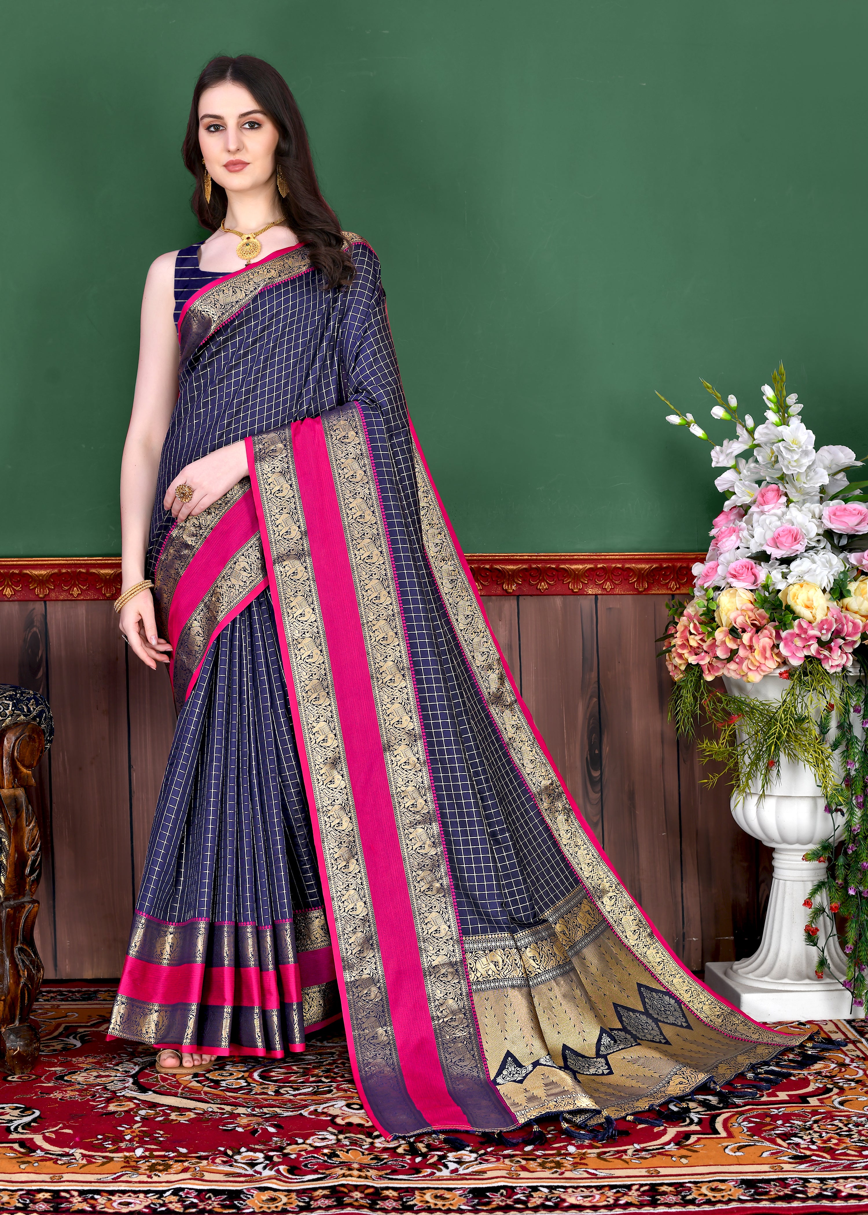 Navy Wedding Wear Soft Silk Saree