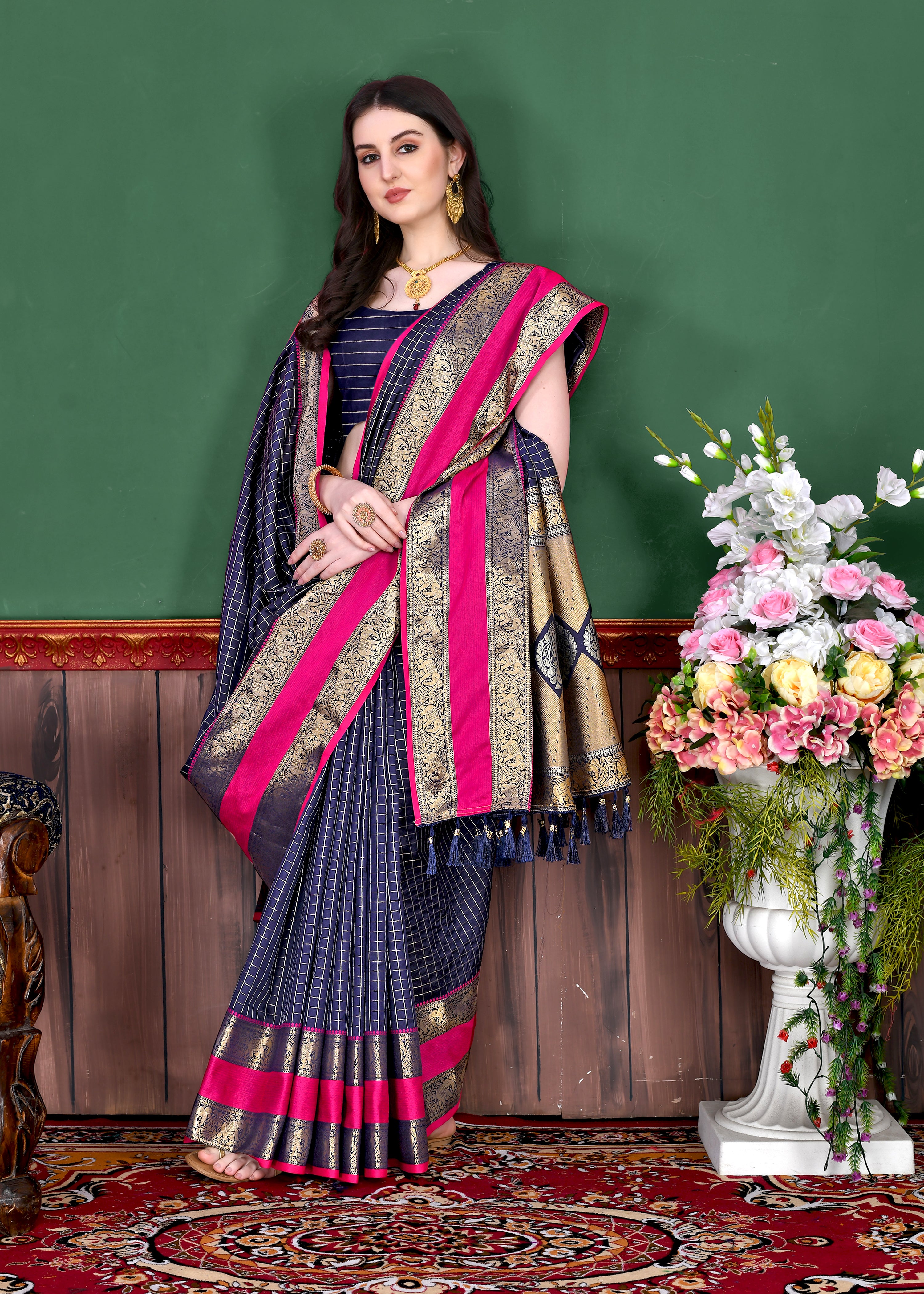 Navy Wedding Wear Soft Silk Saree