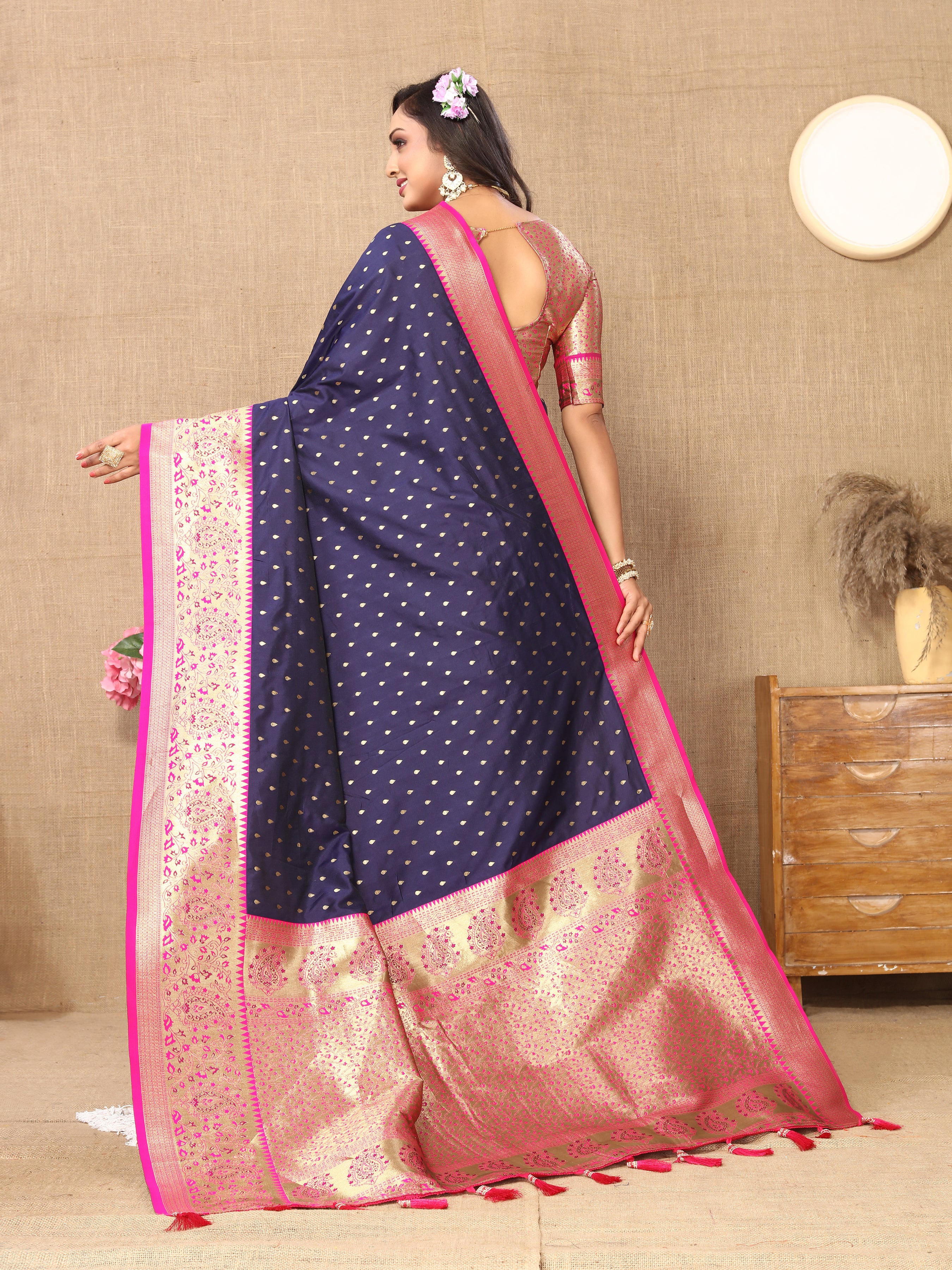 Navy Wedding Wear Soft Silk Saree