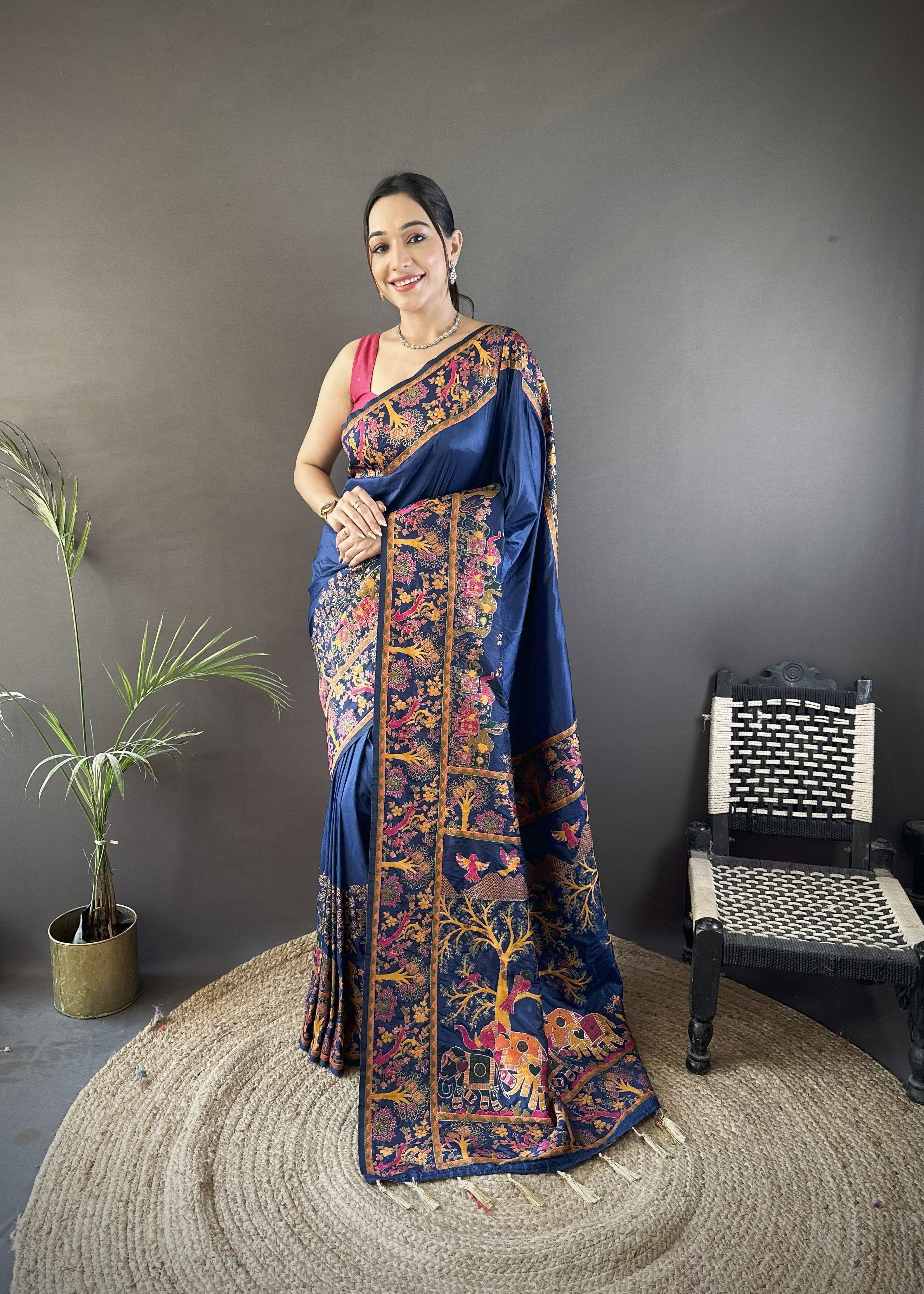Nile Blue Pashmina Kashmiri Saree