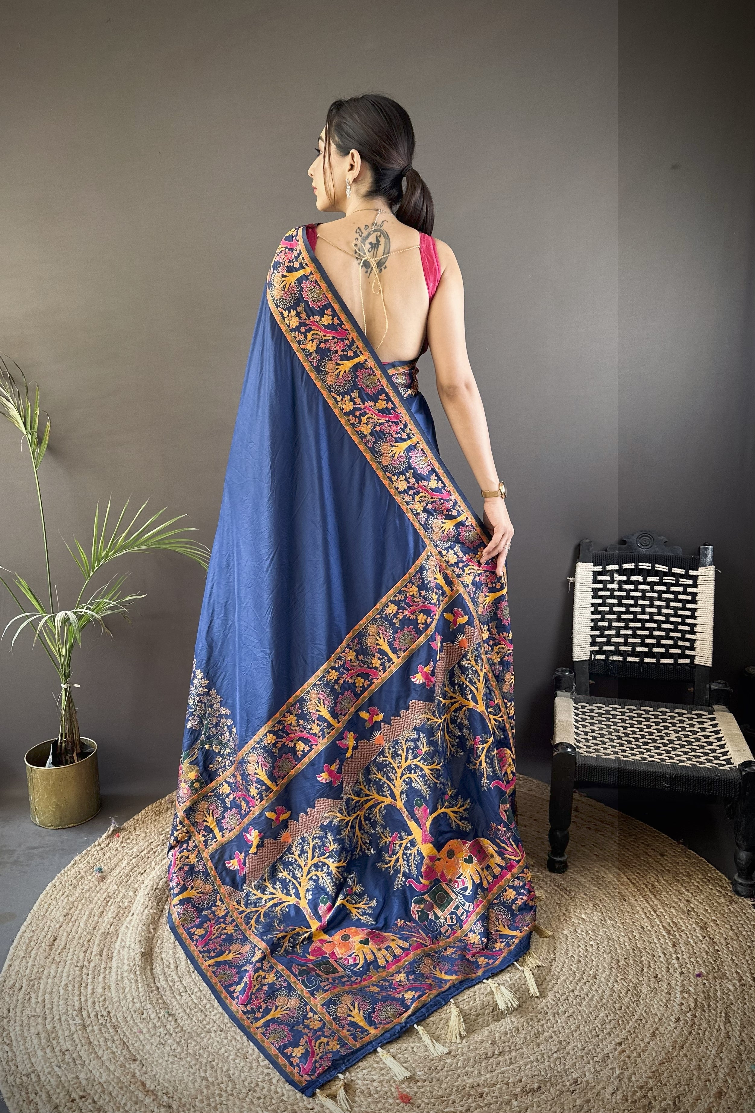 Nile Blue Pashmina Kashmiri Saree