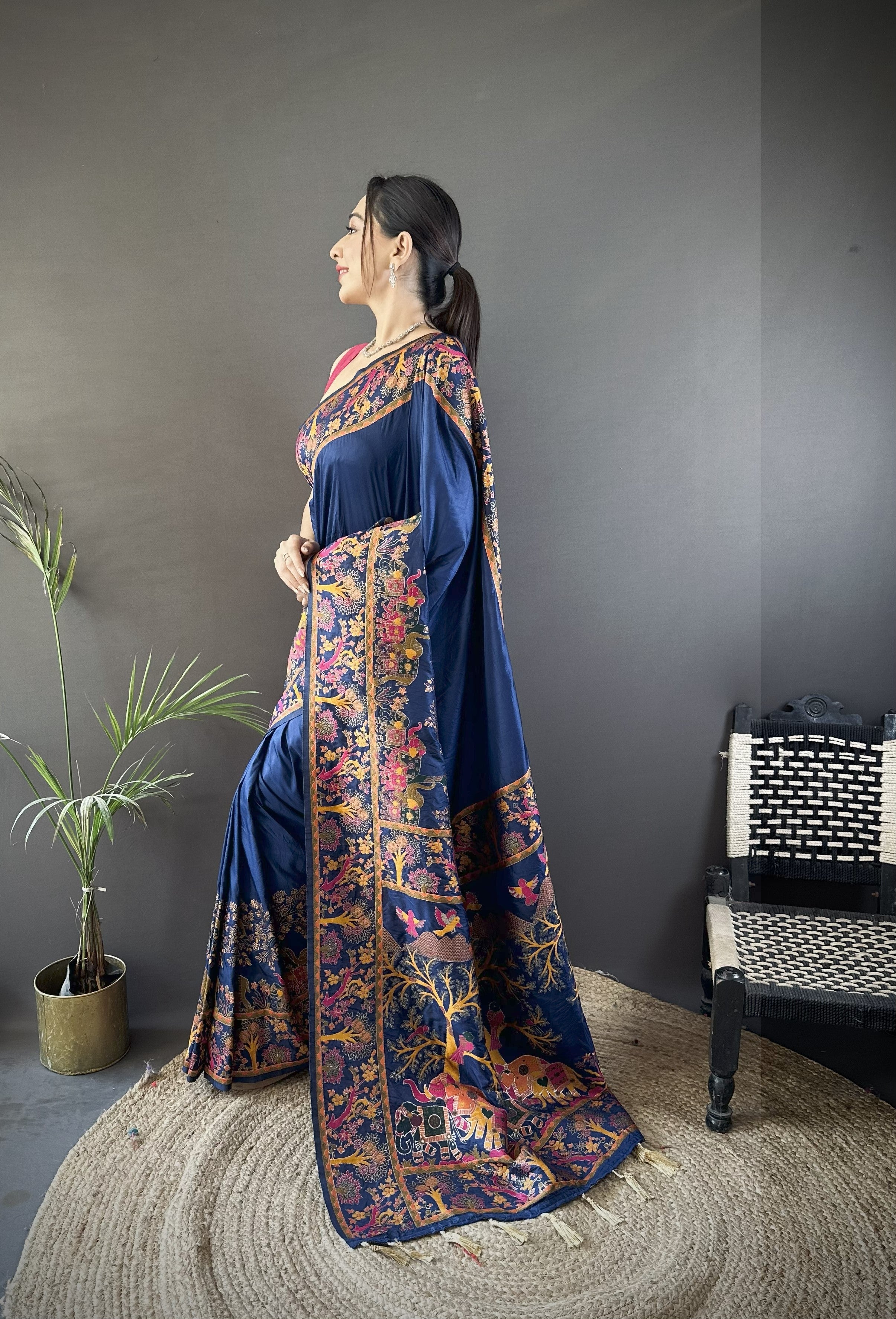 Nile Blue Pashmina Kashmiri Saree