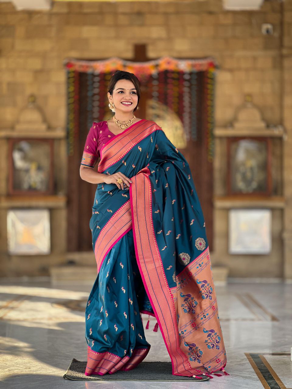 Nile Blue Wedding Wear Soft Paithani Silk Saree