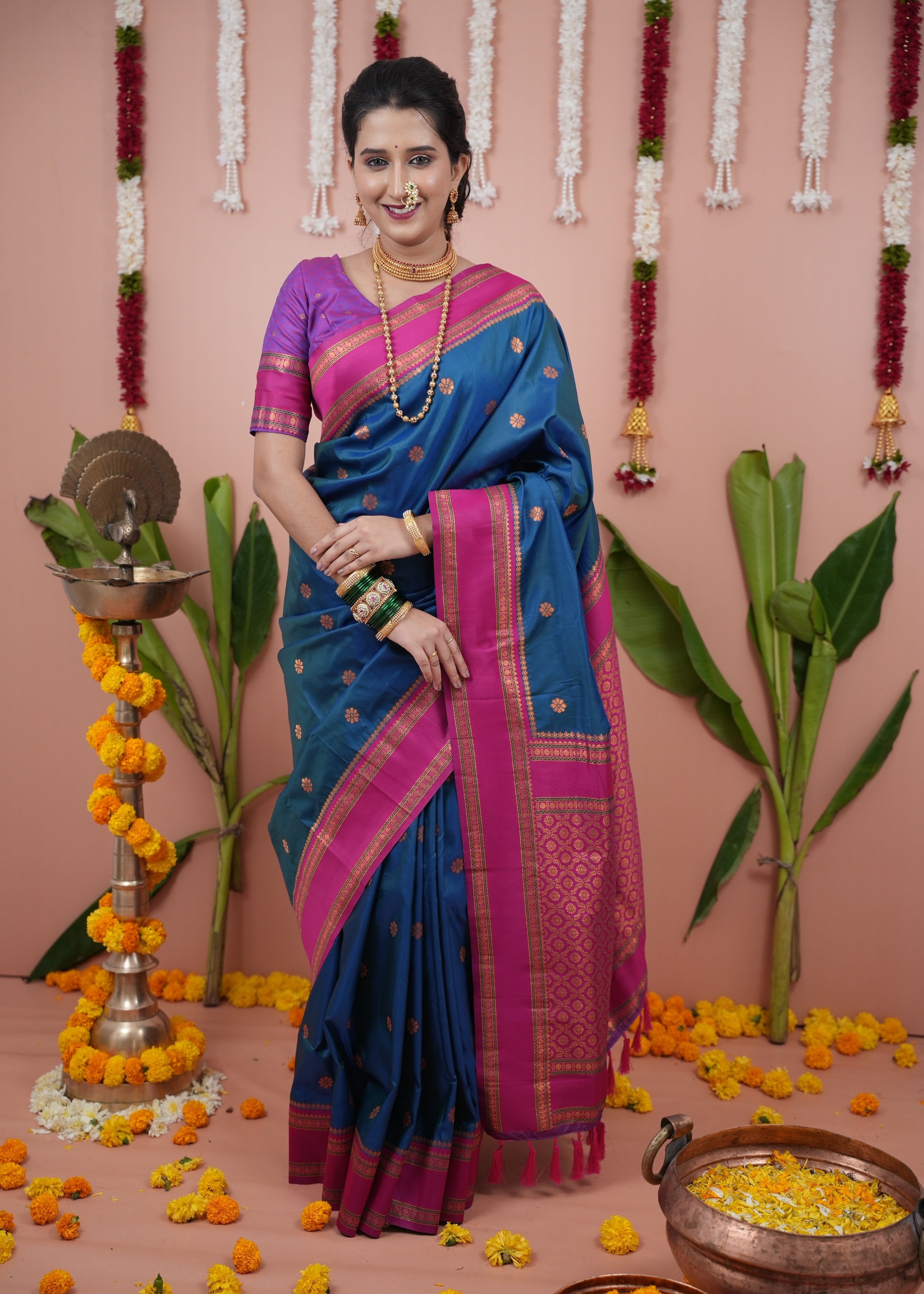 Nile Blue Wedding Wear Soft Silk Saree