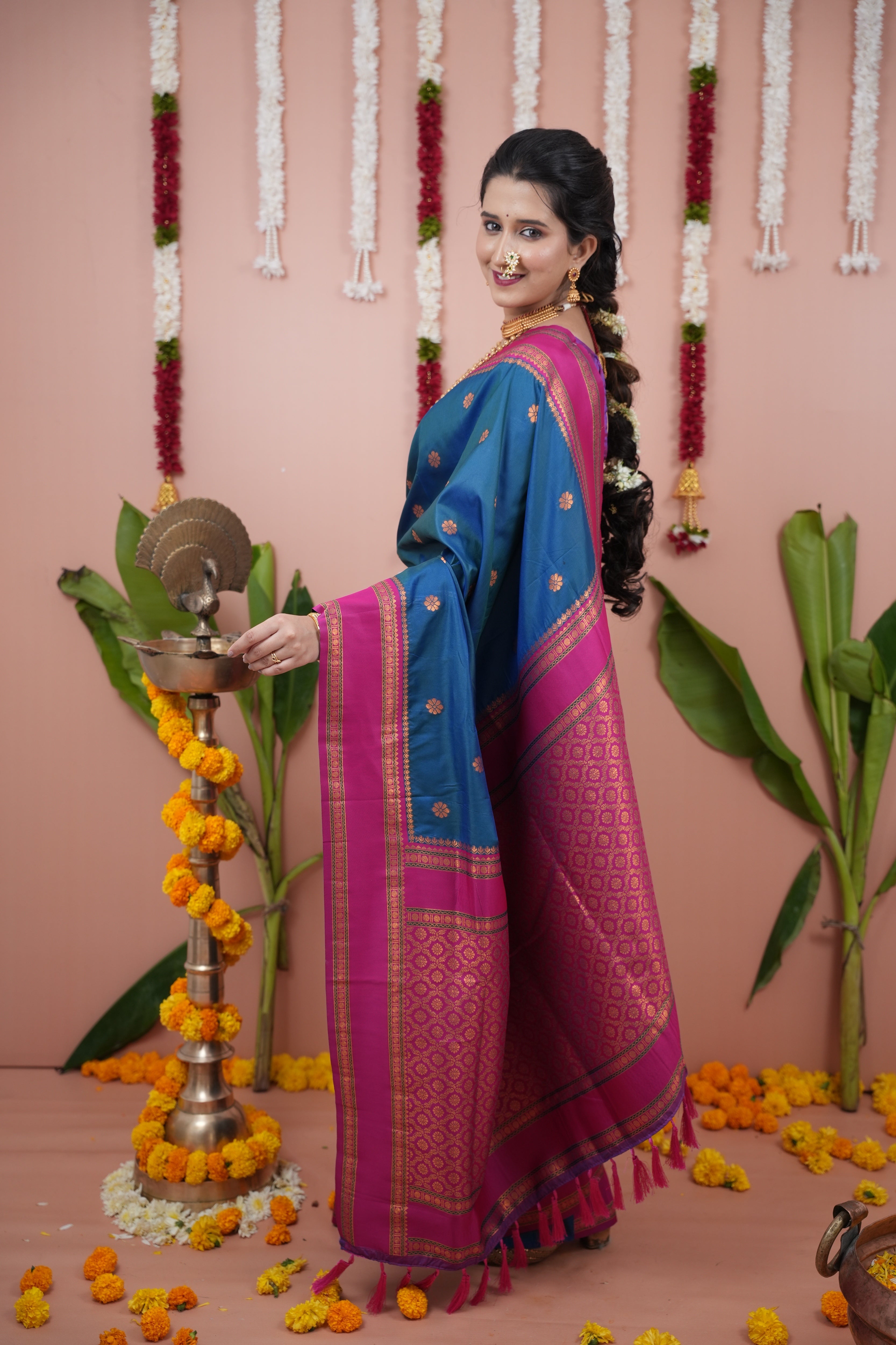 Nile Blue Wedding Wear Soft Silk Saree