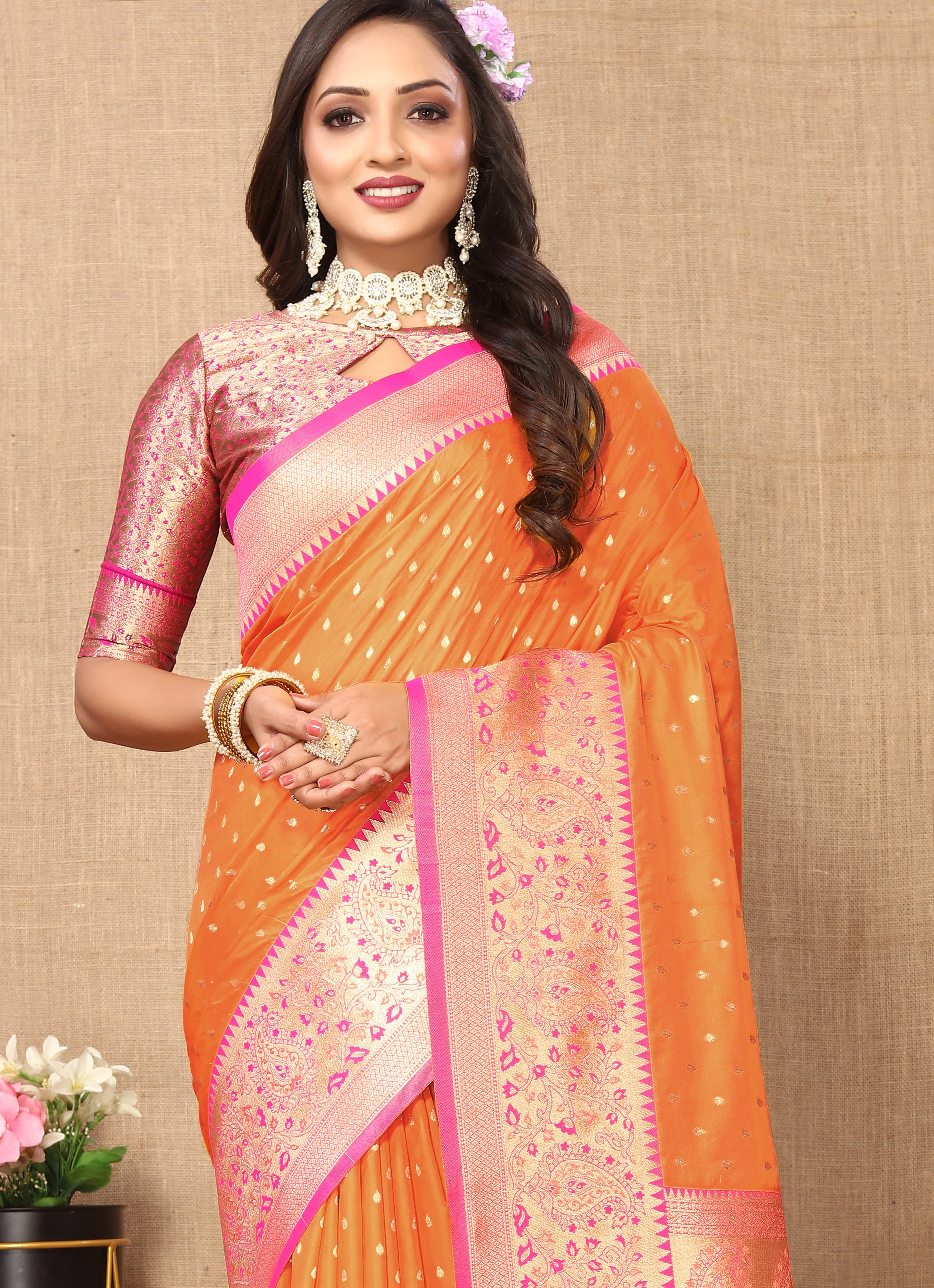 Orange Wedding Wear Soft Silk Saree